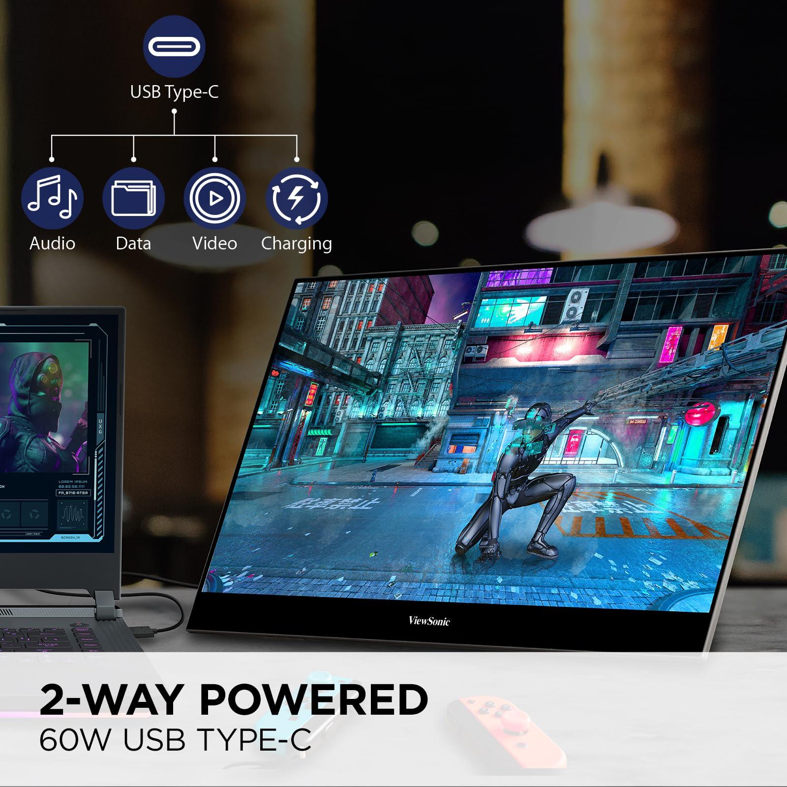 ViewSonic ViewSonic VX1655-4K-OLED 15.6" 4K UHD Portable OLED Monitor with 2 Way Powered 60W USB C, Mini HDMI, Dual Speakers (Renewed)