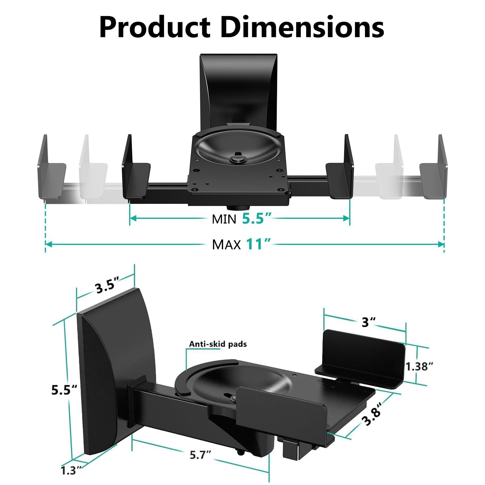 WALI WALI Speaker Wall Mounts, Dual Side Clamping Bookshelf Mounting Bracket for Large Surrounding Sound Speakers, Hold up to 55 lbs. (SWM201), 1 Pair, Black