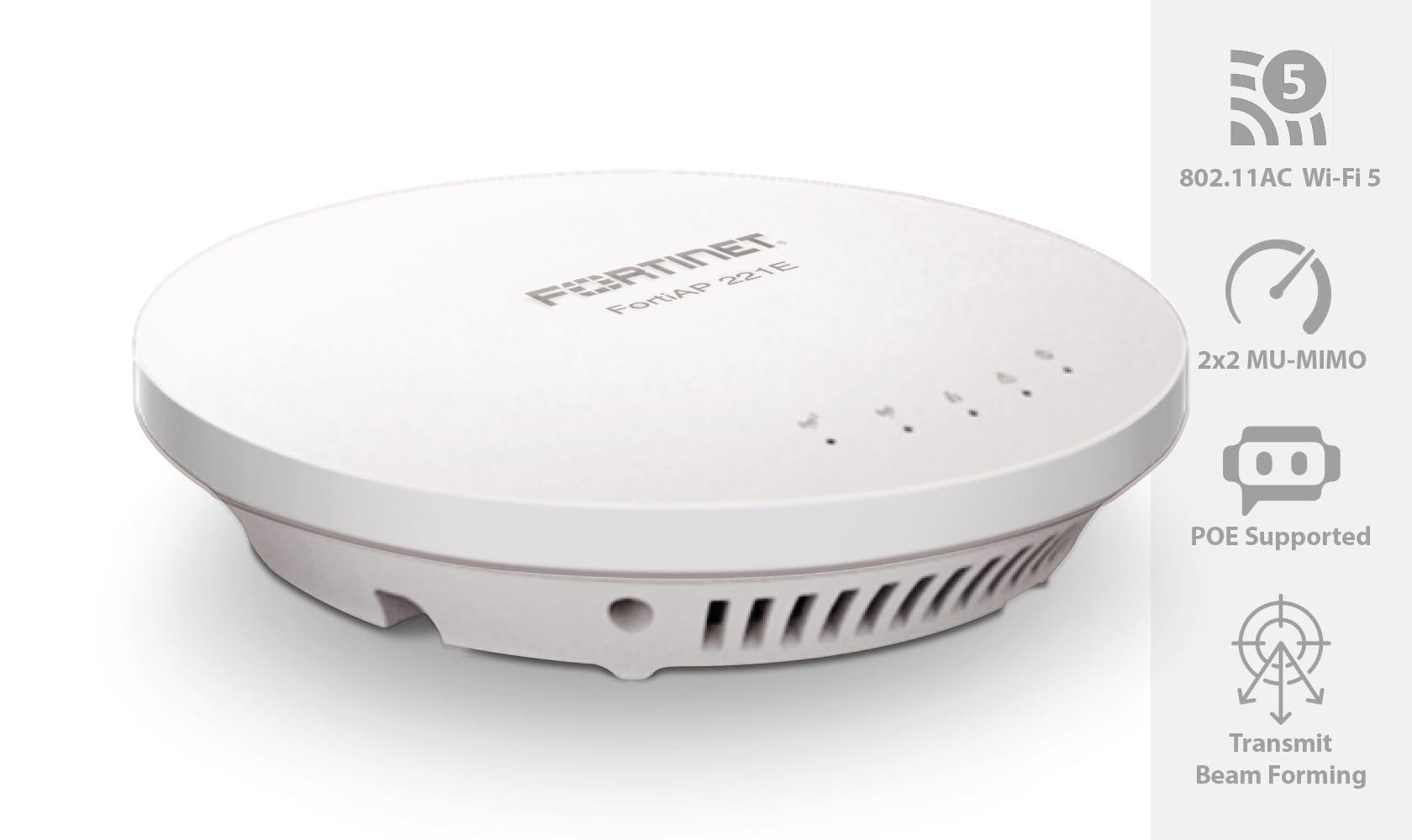 FORTINET Fortinet FortiAP 221E | 802.11ac Wave 2 indoor wireless Access Point - dual radio, 4 internal Antennas, 1 x 10/100/1000 RJ45 port (FAP-221E-A)