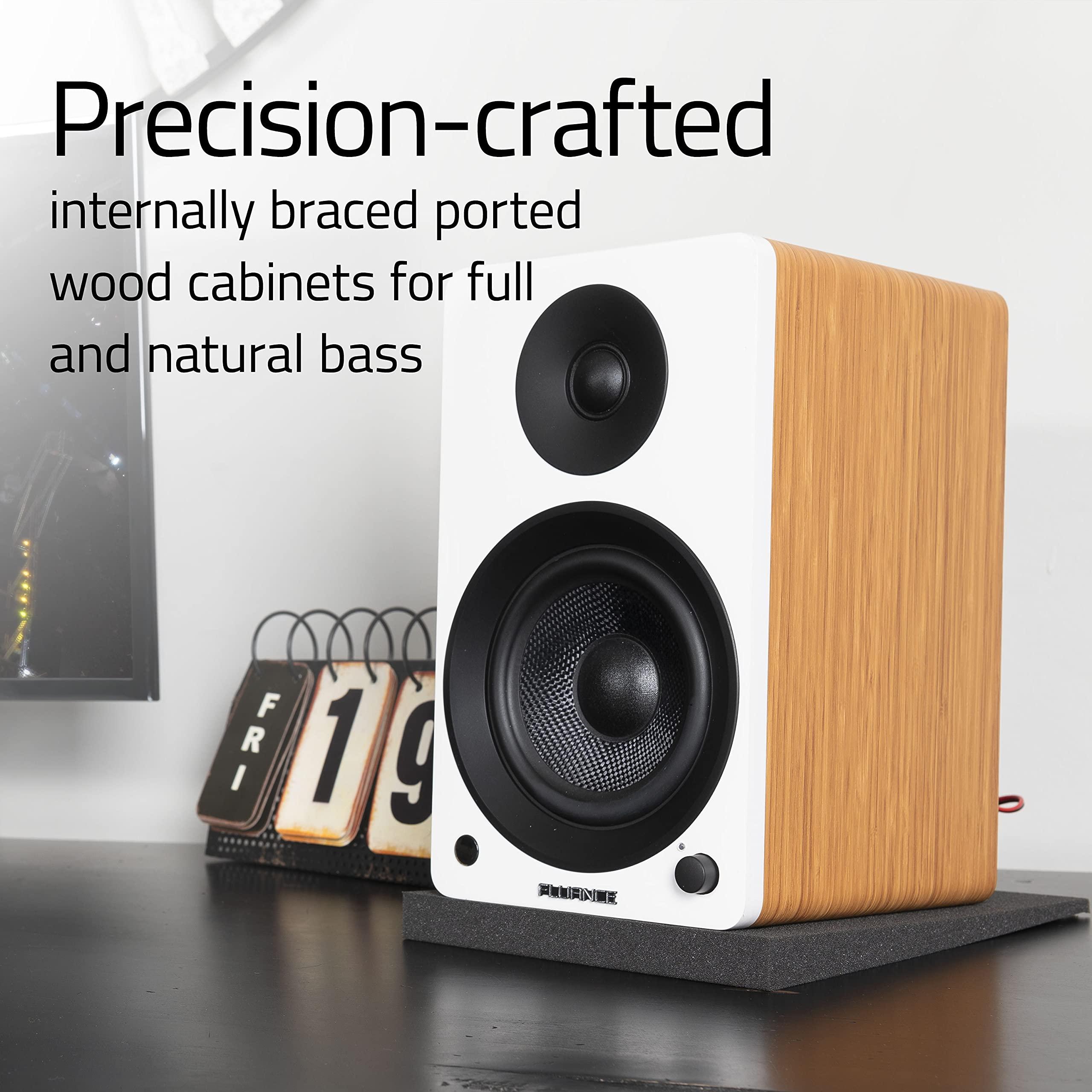 Fluance Fluance Ai41 Powered 2-Way 2.0 Stereo Bookshelf Speakers with Speaker Stands 5" Drivers 90W Amplifier for Turntable Bluetooth 5 Wireless Music Streaming with RCA Optical Subwoofer Out (White Walnut)