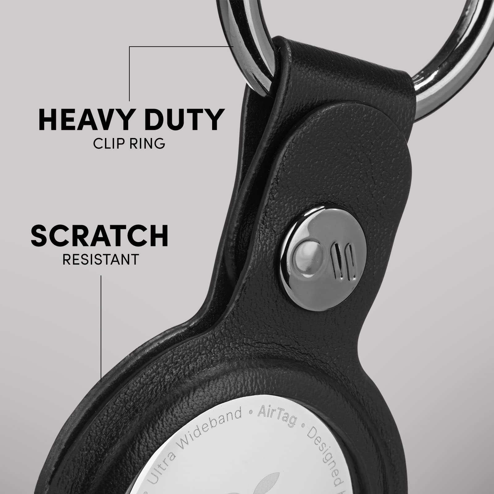 Case-Mate Case-Mate AirTag Keychain Holder - Durable Vegan Leather Air Tag Key Ring w/ Heavy Duty Ring Clip - Protective Case for AirTag Holder for Dog Collar, Keys, Luggage, Backpack - Black