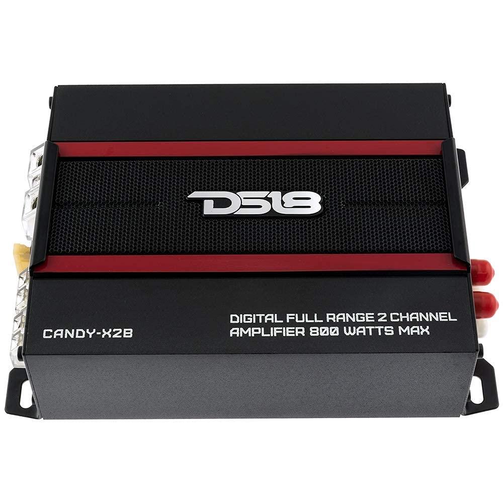 DS18 DS18 CANDY-X2B Amplifier in Black with Complete 4GA Amplifier Installation Kit Included - Class D, 2 Channels, 800 Watts Max, Digital, 2/4 Ohm - Compact Mini Ampflier for Speakers in Car Audio System
