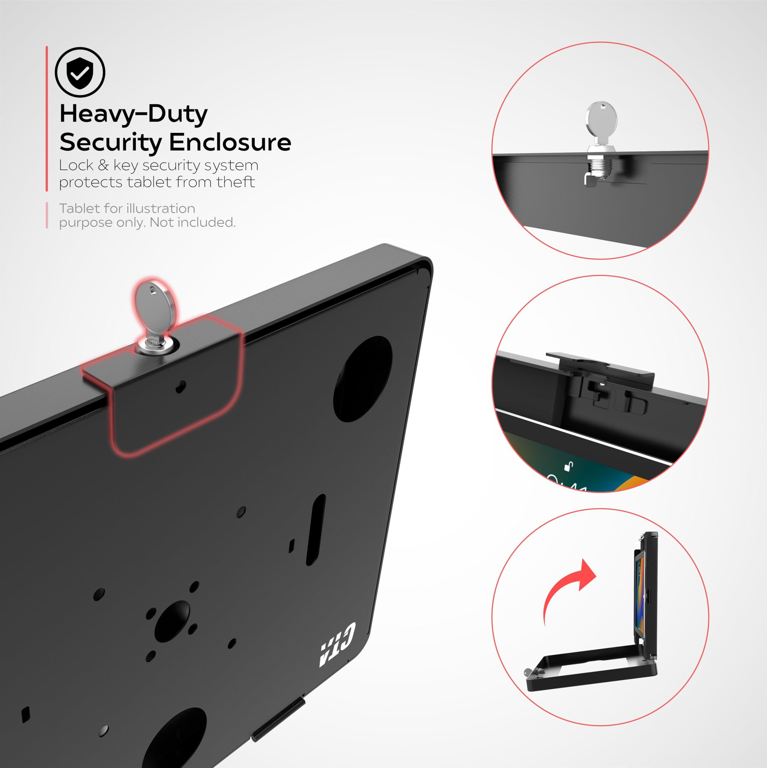 CTA Digital Tablet Mount & Enclosure CTA Locking Tablet Mount USB Hub & Paragon Enclosure for iPad Air 11" M2 (2024) - iPad Pro 11" M4 (2024) - iPad 10.2" 7/8/9 Gen - Lenovo Tab 4 - Galaxy Tab S5E (PAD-LTMUH2E)