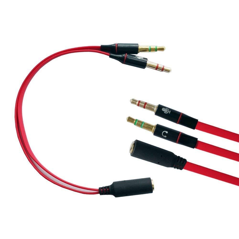 ISAIBELL Terasako 3.5mm Female to 2 Male Gold Plated Headphone Mic Audio Y Splitter Flat Cable(Red.)
