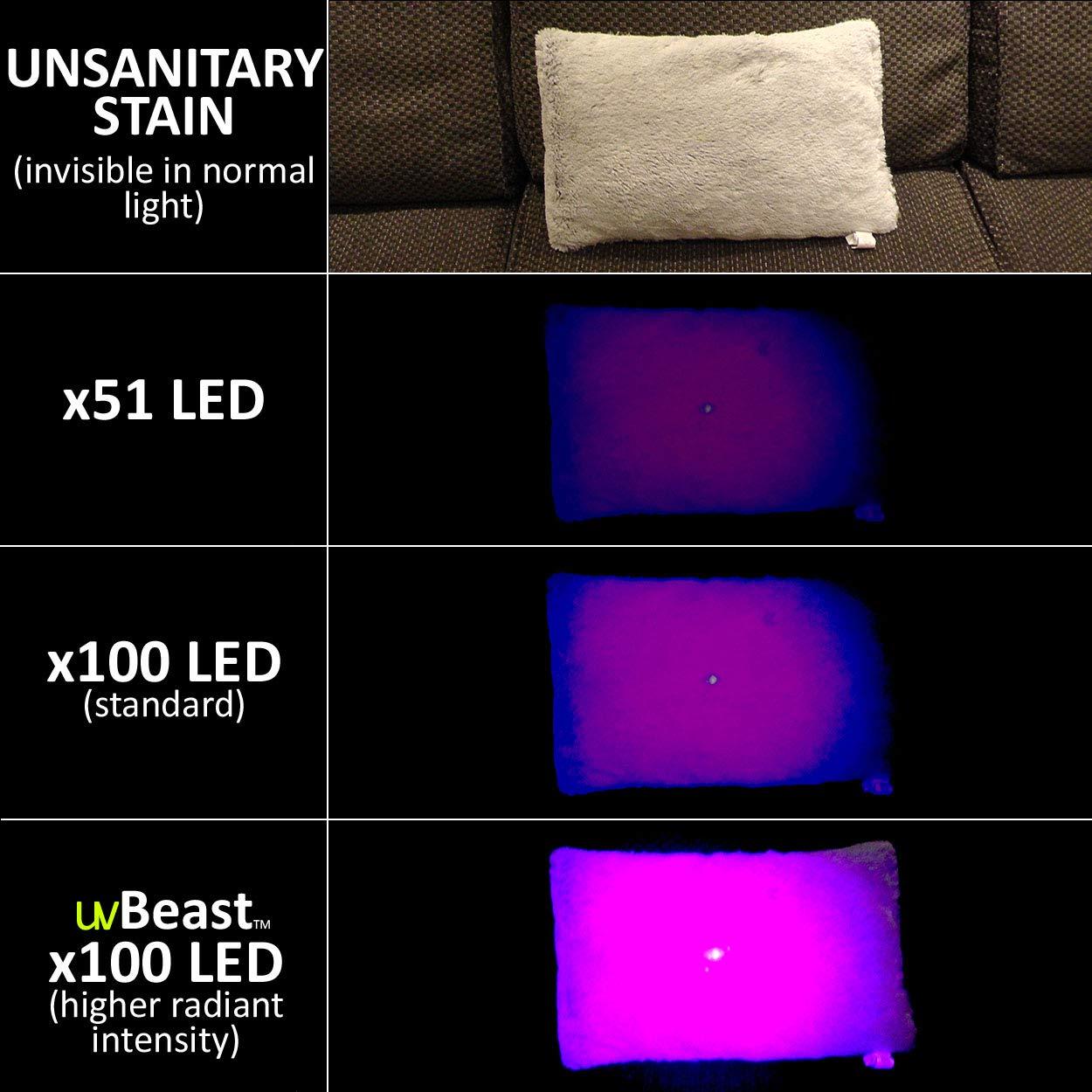 uvBeast uvBeast Black Light UV Flashlight High Power 100 LED with 30-feet Flood Effect Professional Grade 385nm-395nm Best for Commercial/Domestic Use Works Even in Ambient Light - USA Stock UK Design