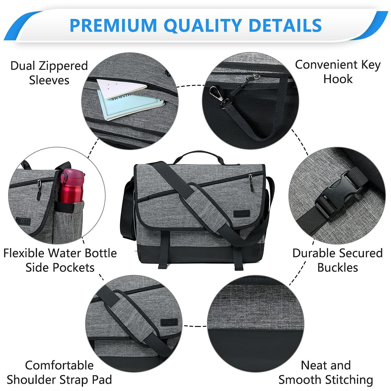 VASCHY VASCHY Messenger Bag for Men, Fashion Water Resistant Laptop Satchel Crossbody Shoulder Side Bag Briefcase for Men and Women for Work,School,Business Gray