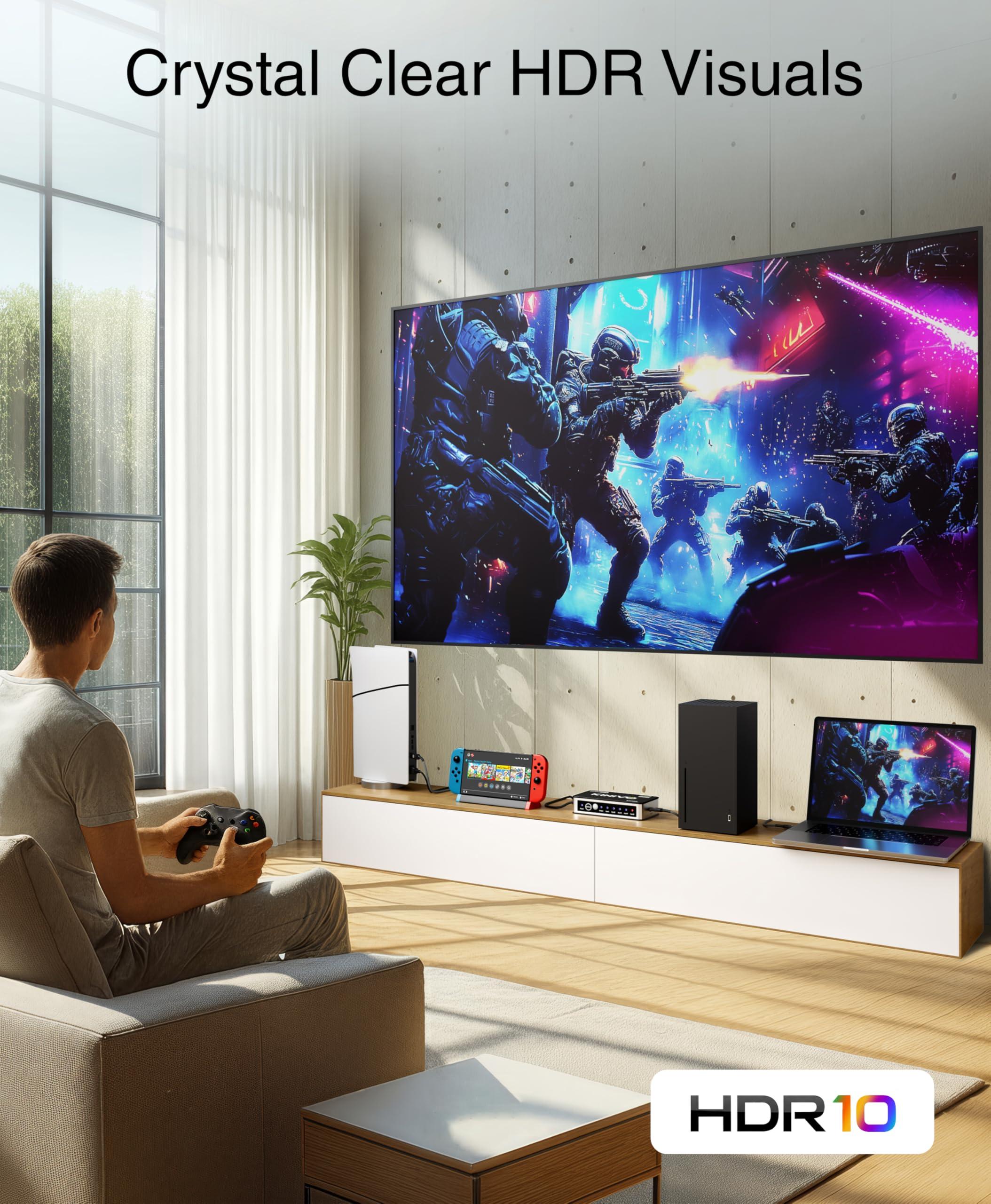 Kinivo Kinivo HDMI Switch 4K HDR 550BN (5 in 1 Out, 4K 60Hz HDR, HDMI 2.0, High Speed 18Gbps, IR Remote, HDCP) - Compatible with Roku, PS5, Xbox, Apple TV, Nintendo Switch, Cable Box