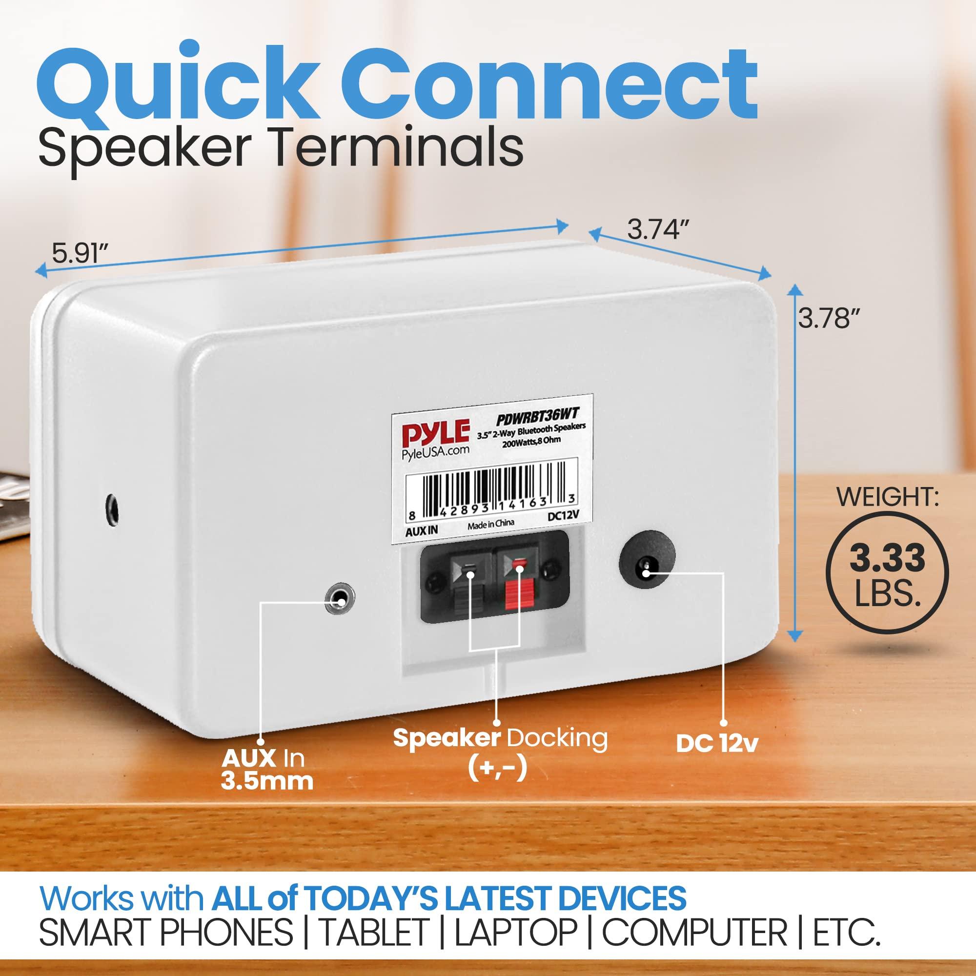 Pyle Jovial Bluetooth Indoor Outdoor Speakers Pair-200 Watt Dual Waterproof 3.5 2-Way Full Range Speaker System w/1/2 High Compliance Polymer Tweeter-Home,Boat,Marine,Deck,Patio,Poolside(White)