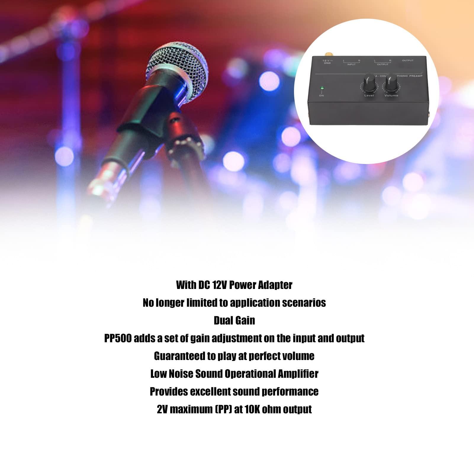 Focket PP500 Phono Turntable Preamp, Mini Electronic Audio Stereo Phonograph Preamplifier with Input Output, 12V DC Adapter, Mini Record Player Preamp Home Theater (US Plug)