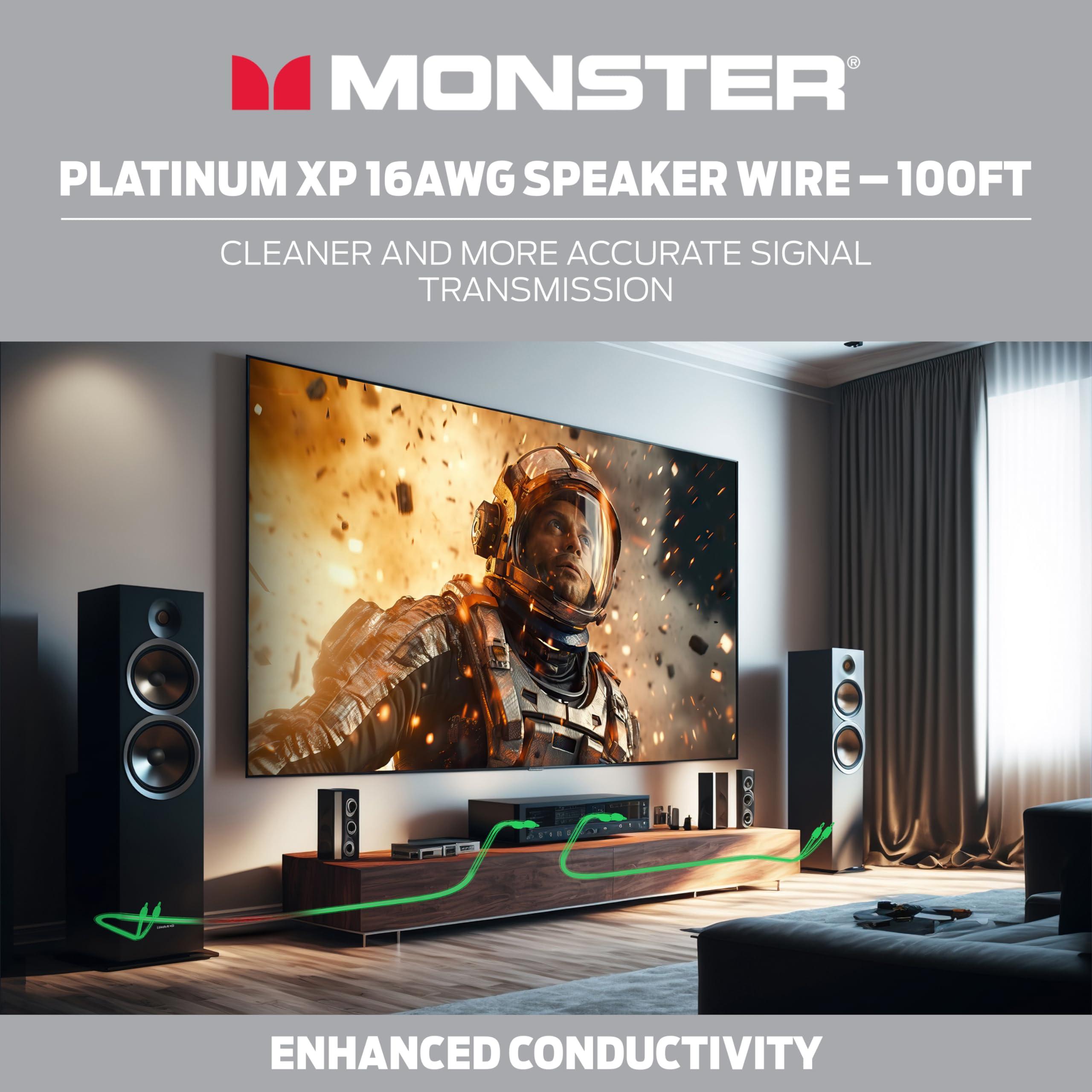 Monster Monster 16 AWG Speaker Wire: Advanced Performance XP Speaker Cable 100 FT Spool with Oxygen Free Copper (OFC) Audio Wire Construction - Easy to Strip & Install Speaker Cables