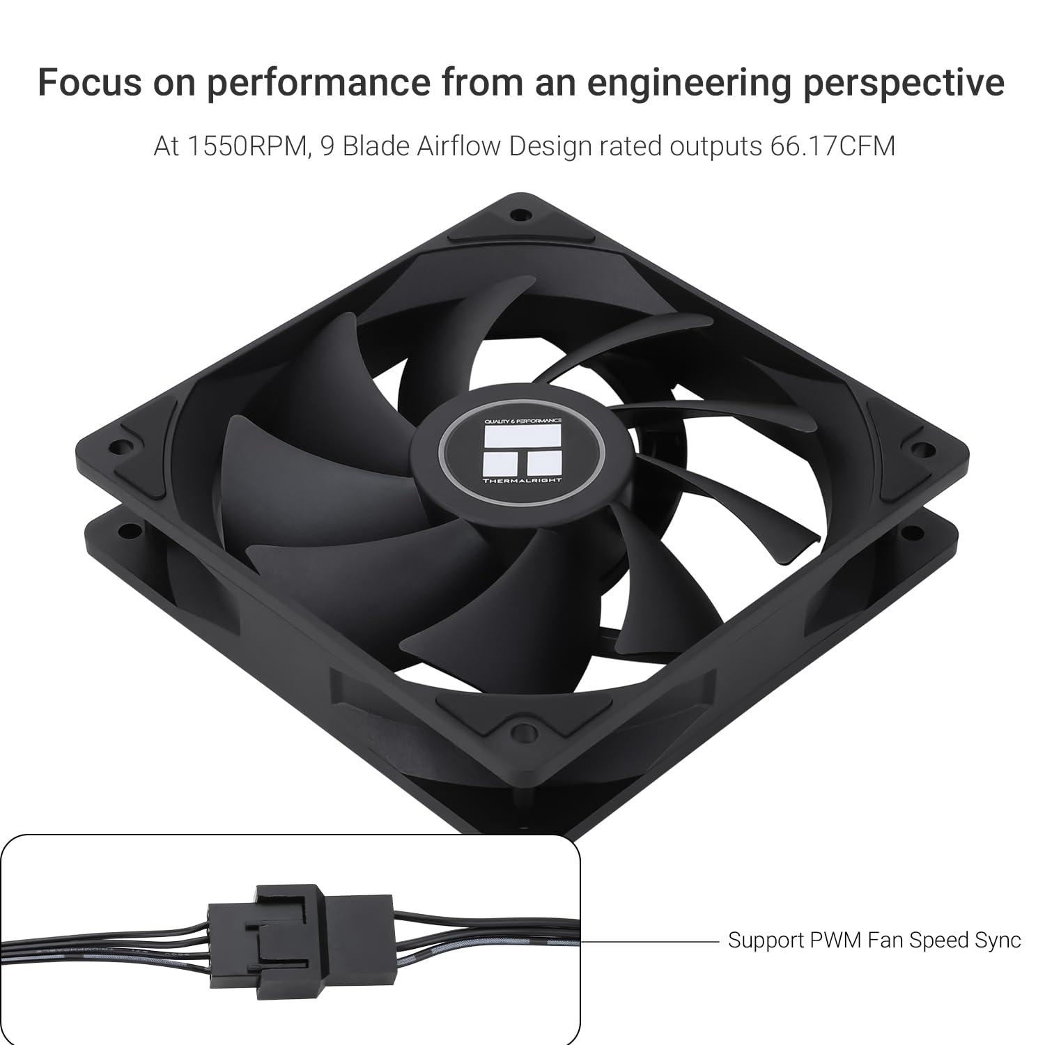 Thermalright Thermalright TL-C12C X5 CPU Fan,Black Cooling, Fan in The unlit VersionEstablish Ties or Contact PC Fan with 1550RPM Speed, 120mm Computer Case Cooler,PWM Control for Case and Liquid Cooler