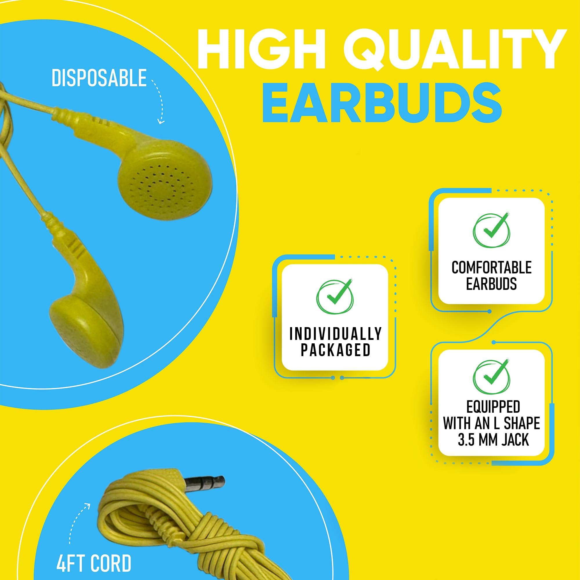 Redskypower 100 Pack Bulk Headphones, Wired Earphones for Kids, Teens, Adults, Affordable In-Ear with 3.5mm Plug, Perfect for Schools, Classrooms, Libraries, Museums, Multipack for Wholesale, Multi Color