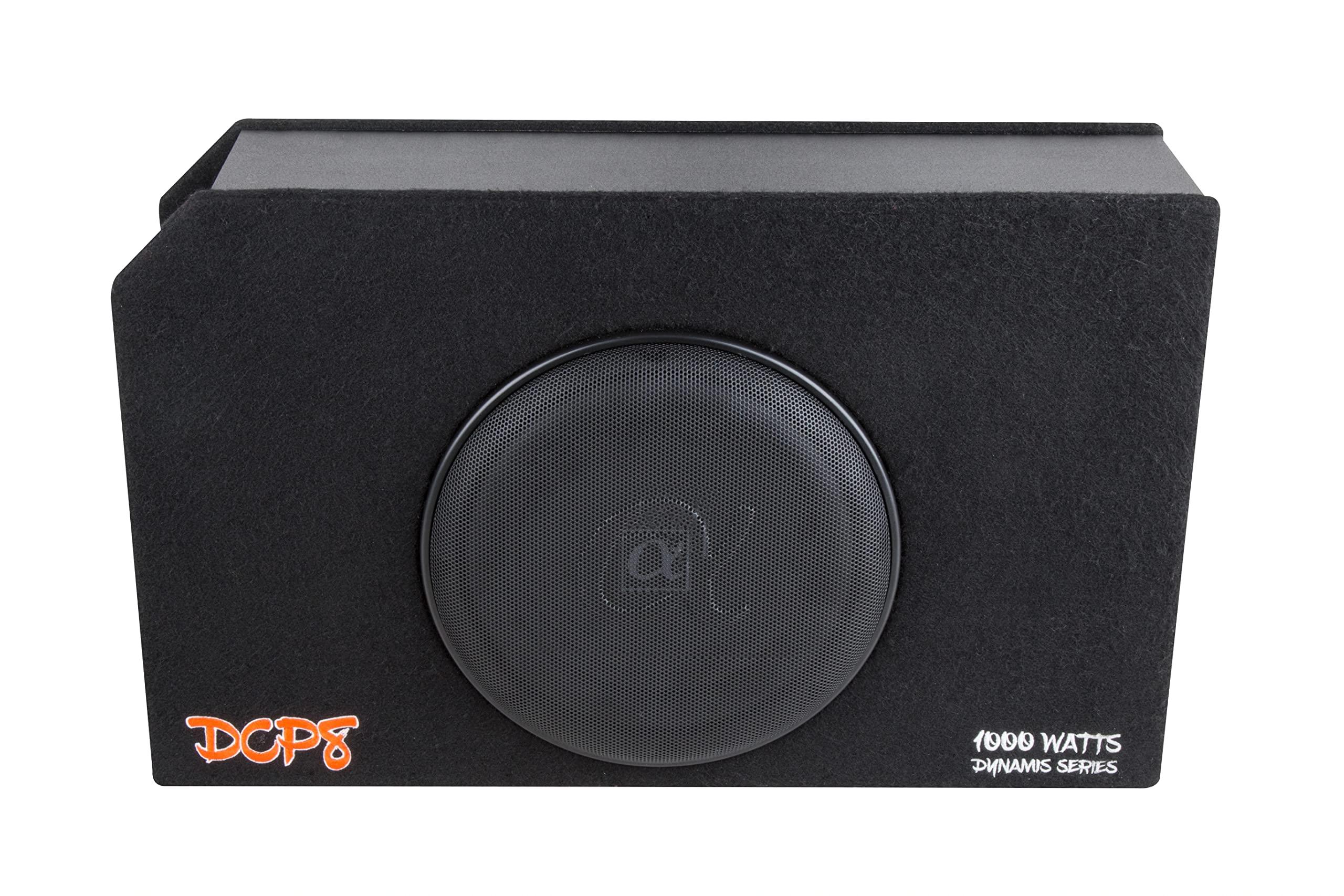 Alphasonik Alphasonik Dynamis DCP8 8 inch 1000 Watts 4-Ohm Shallow Mount Flat Enclosed Sub woofer in Ported Vented Box for Tight Spaces in Cars and Trucks, Slim Thin Loaded Subwoofer Custom Port Bass Enclosure