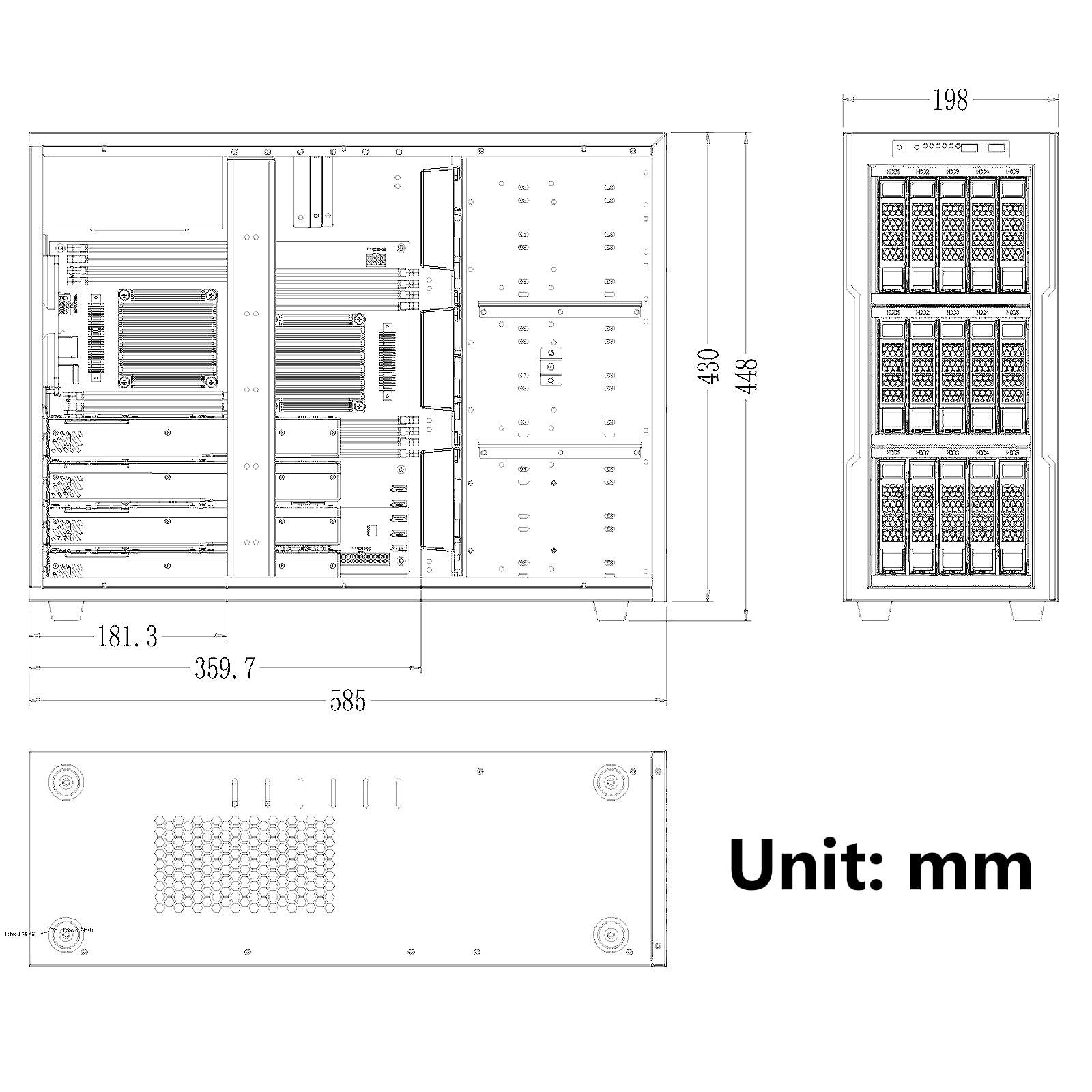 DirectNine Basics DirectNine Basics ZhenLoong full tower NAS computer case ITX MATX ATX EATX 15 bay hot swap server GPU Graphic workstation chassis, Black, Loong1