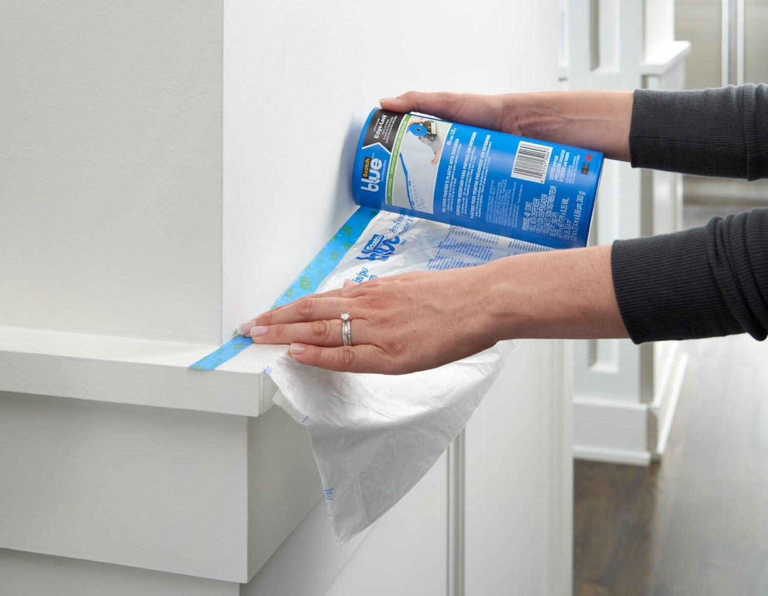 ScotchBlue ScotchBlue Pre Plastic Painters Tape with Bladed Dispenser, 24 in x 30yd, Tape & Masking Film Combined in One Product, Static Cling to Stay in One Place, No Residue Masking Tape (PTD2093EL-24-S)