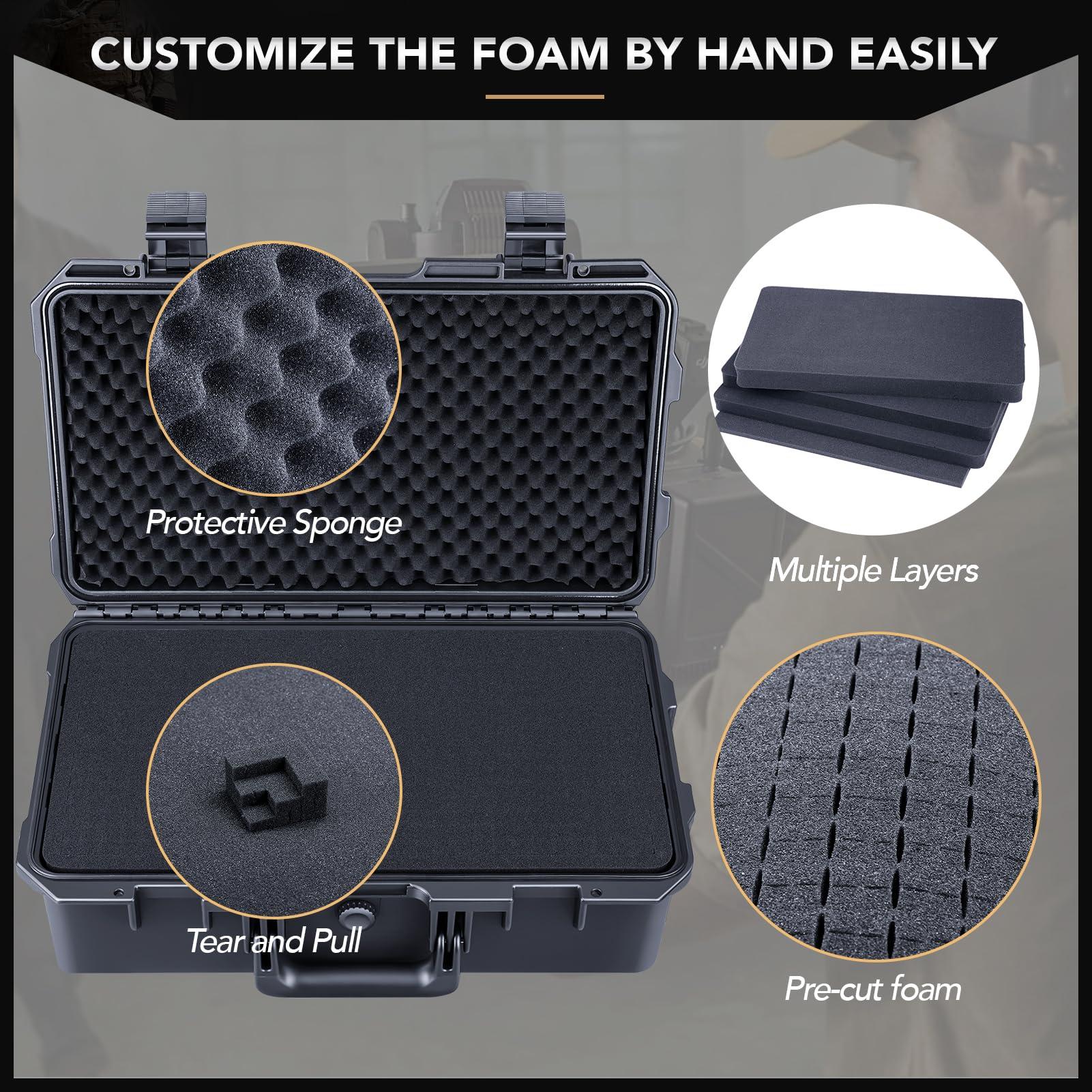 Lykus Lykus HC-5110 Large Waterproof Hard Case with Foam, Interior Size 20x11.4x6.7 inch, Suitable for gun,electronic equipment and more