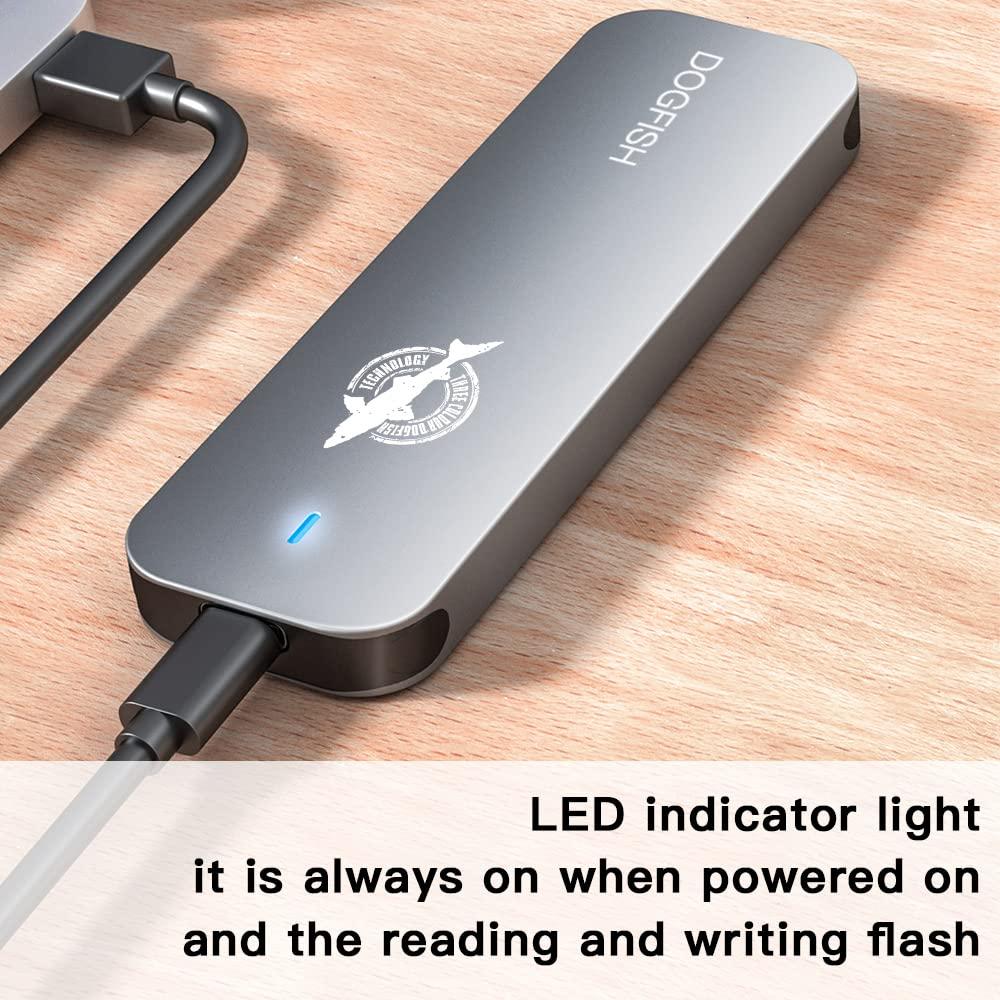 THREE COLOUR DOGFISH Dogfish Portable External SSD 500GB 2242/2260/2280 Ngff Grey Metal USB 3.1 Type-C Ultra-Light Mini Breathable Portable Solid State Drive for Mac/Windows/Android/Linuxup to 8Gbps with LED Indicator