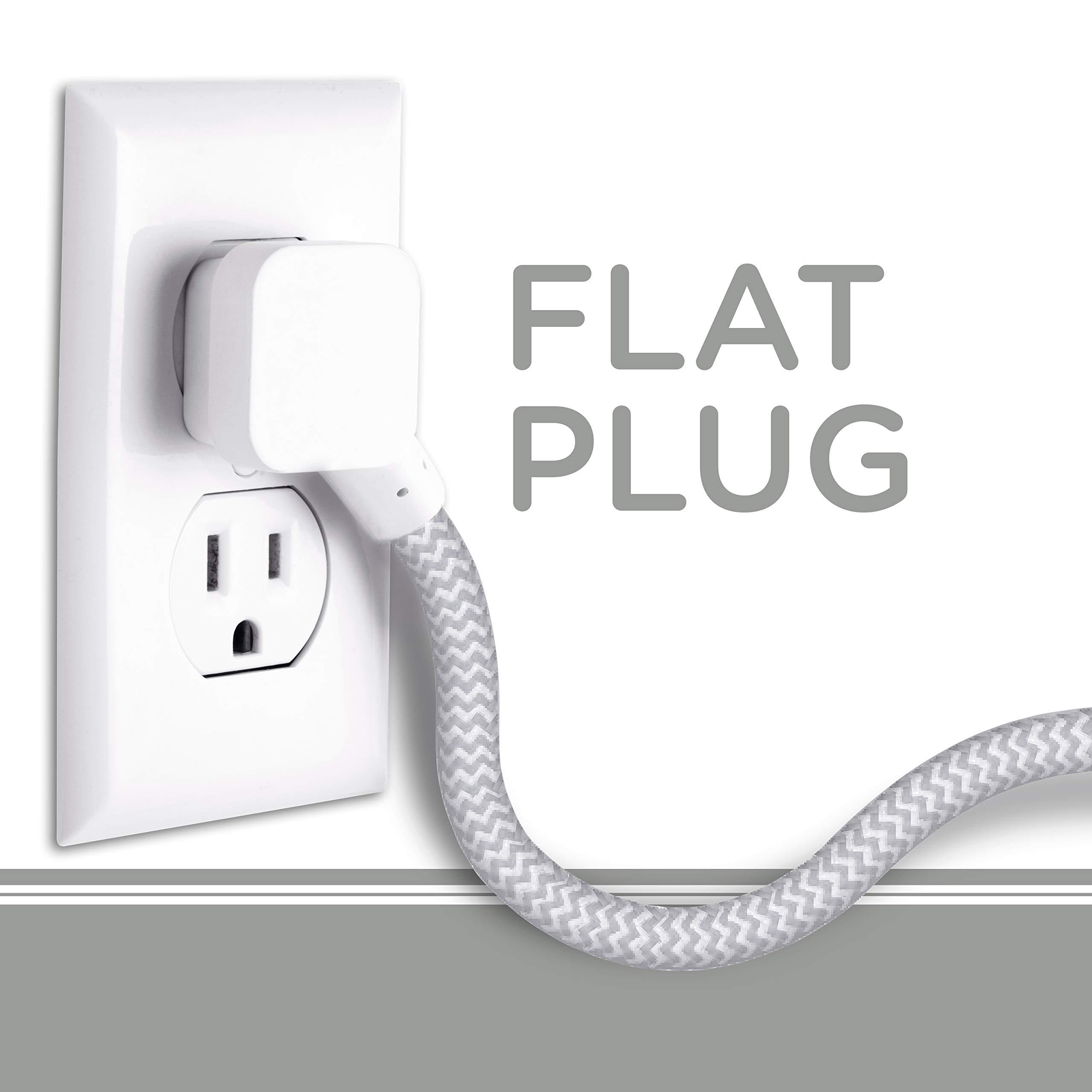 Cordinate Cordinate Surge Protector Power Strip, 2 Outlet Surge Protector, 10 Ft Braided Cord Power Strip, Surge Protector with USB Ports, 3-Prong Flat Plug Power Strip, Surge Protector Outlet, White, 41691