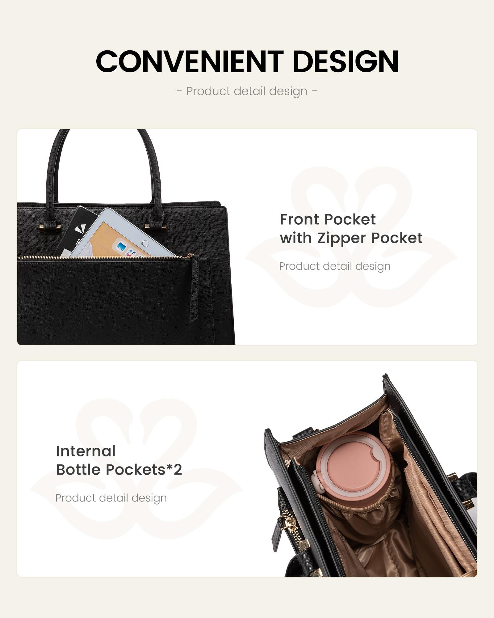 LOVEVOOK LOVEVOOK Laptop Bag for Women 15.6 Inch Black Tote Work Bag Leather Computer Briefcase Waterproof Business Teacher Office Bag Handbag with Small Clutch