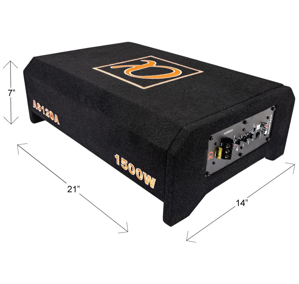 Alphasonik Alphasonik AS120A 12" 1500 Watts with a Built-in Amplifier Down-Firing Shallow Mount Enclosed for Tight Spaces in Cars and Trucks, Slim Thin Loaded Subwoofer Air Tight Sealed Bass Enclosure