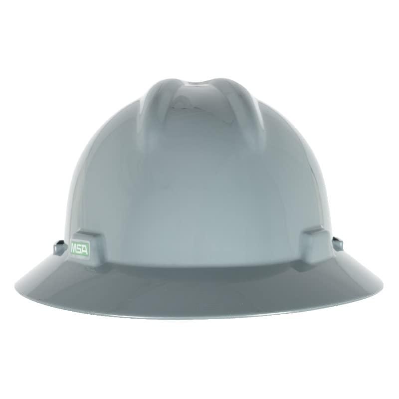 MSA MSA 454731 V-Gard Full-Brim Hard Hat with Staz-on Pinlock Suspension | Polyethylene Shell, Superior Impact Protection, Self Adjusting Crown Straps - Standard Size in Gray