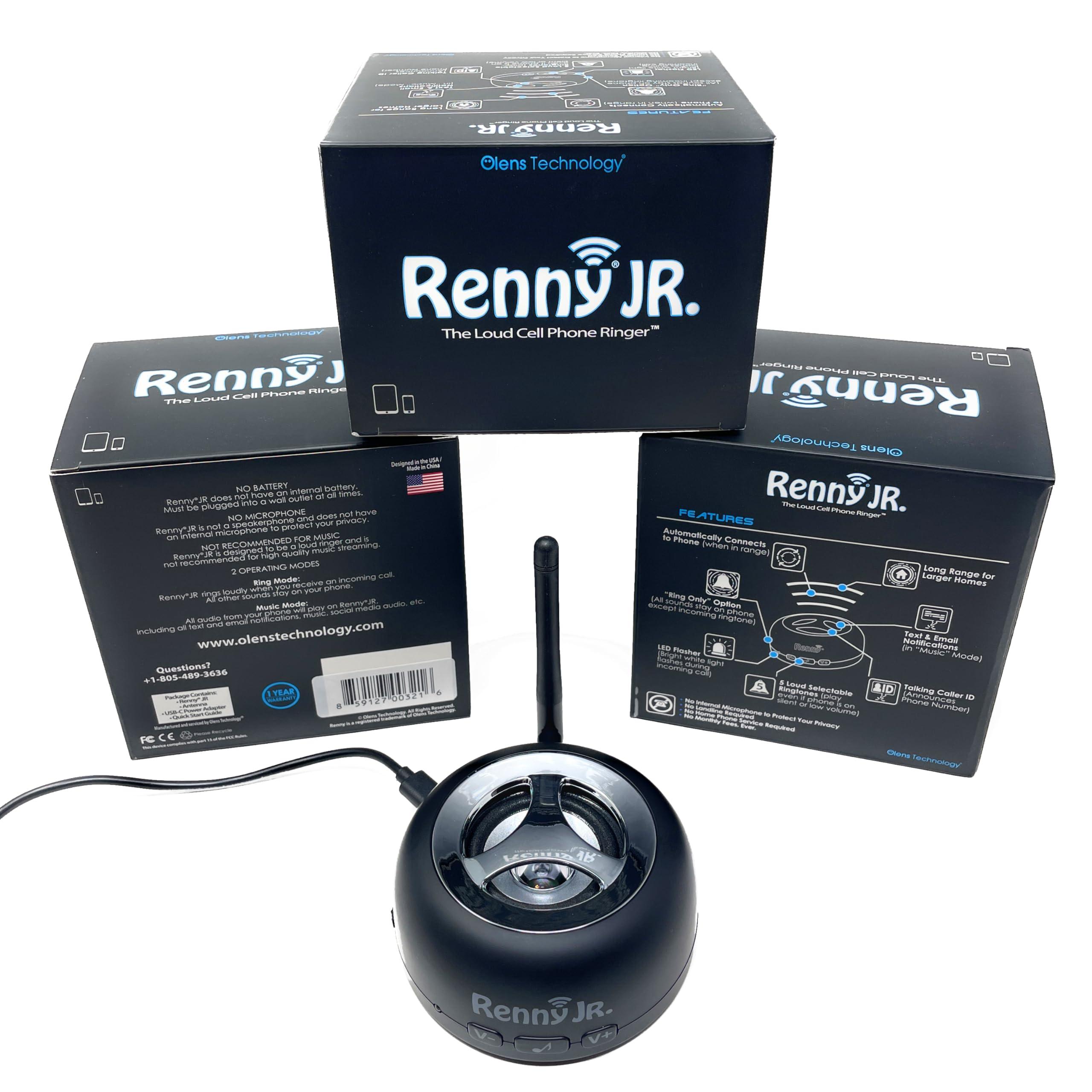 RENNY Renny - The Loud Cell Phone Ringer, Amplifier & Flasher for The Hearing Impaired (117dB) | Auto-Connects Wirelessly via Bluetooth | External Ringtones | Text/Email Notifications | Talking Caller ID