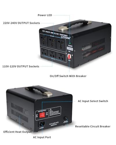 LVYUAN LVYUAN 3000 Watt Voltage Converter Transformer Heavy Duty Step Up/Down AC 110V/120V/220V/240V Power Converter with 3 US Outlets, 3 Universal Outlets, Resettable Circuit Breaker Protection