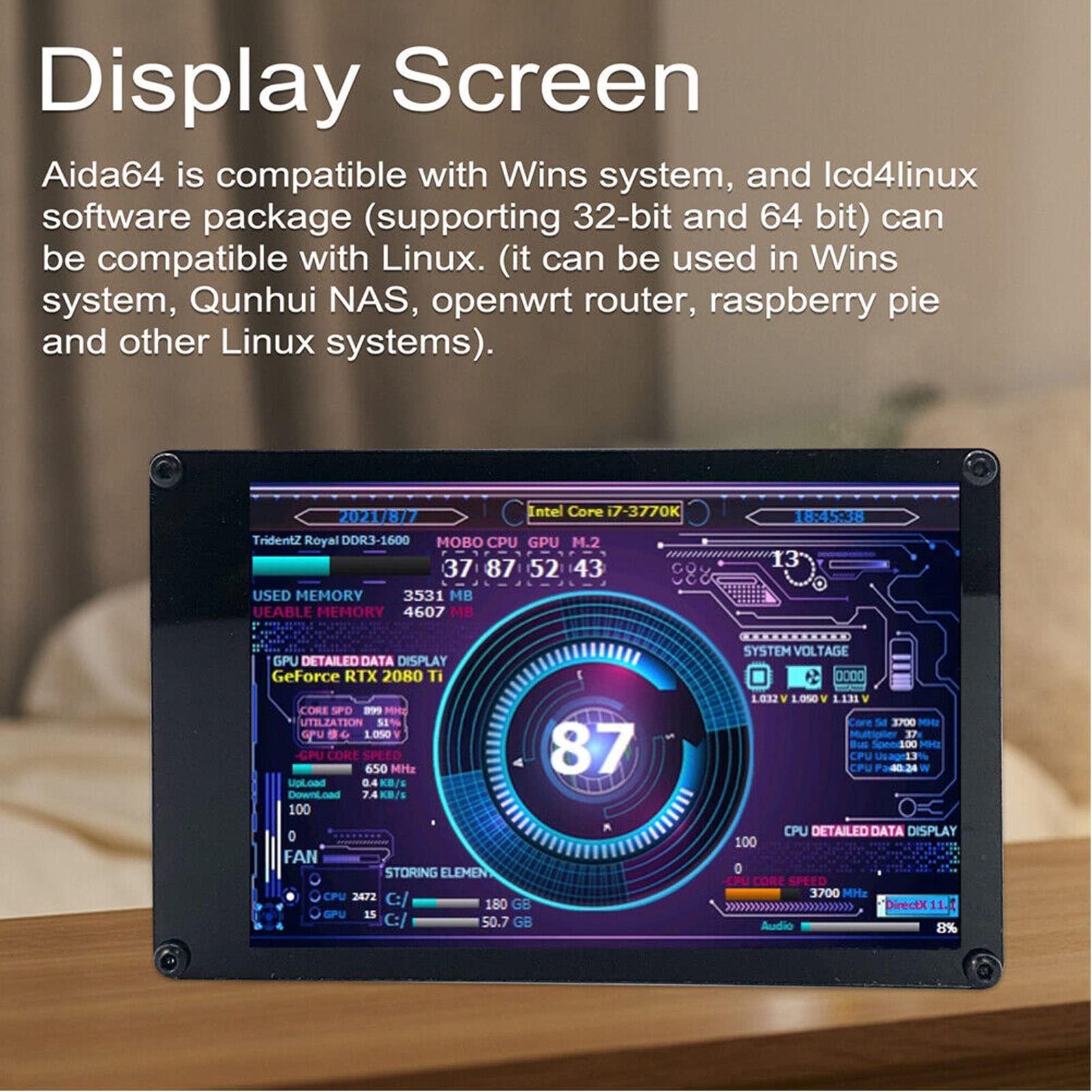 plplaaoo 3.5 Inch PC Sensor Panel Display,Computer Temp Monitor, Mini Screen Temperature Display PC CPU Data Monitor for PC CPU RAM Data, 360 Degree Rotation Sub Screen for Computer Case, Computer Temp Mo