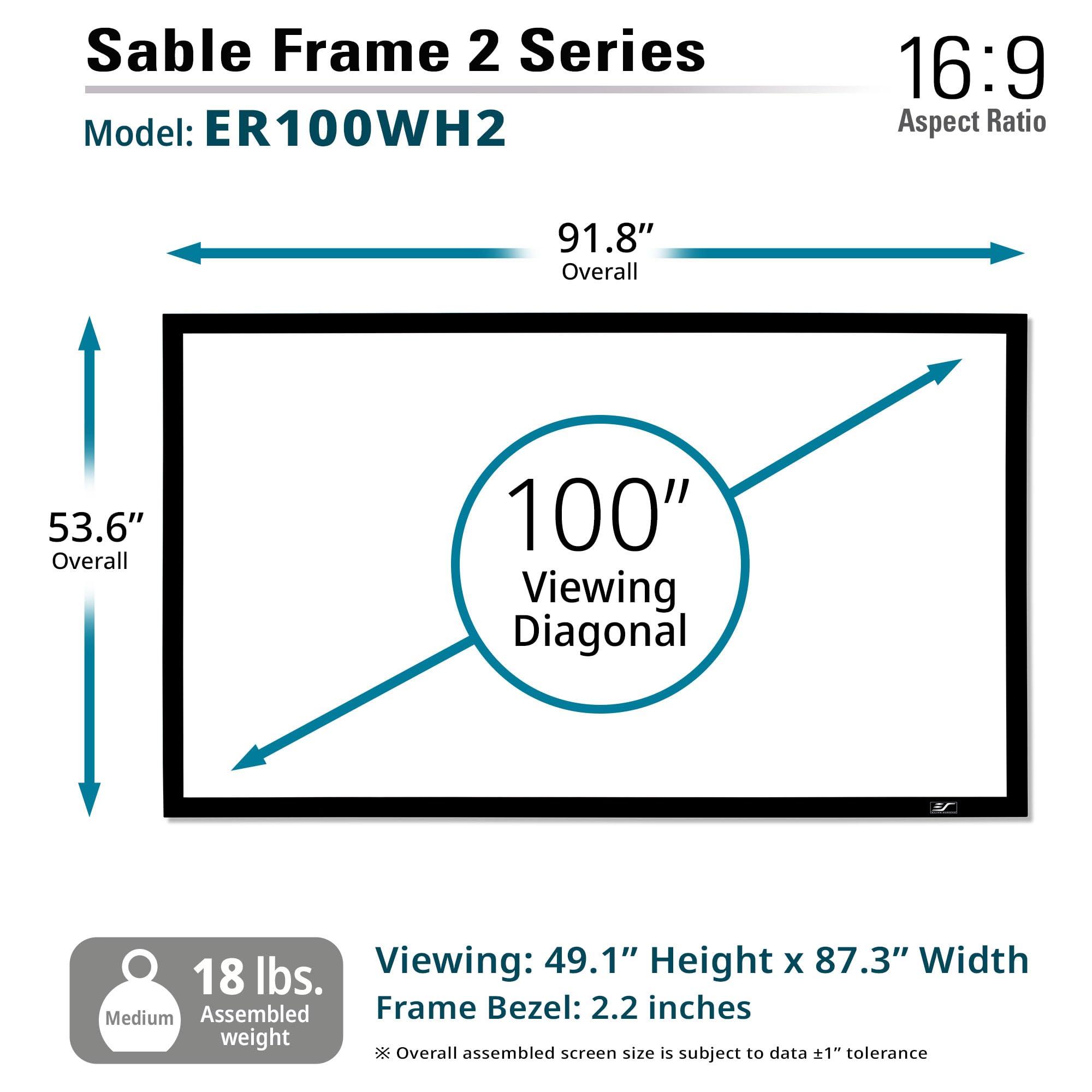 Elite Screens Elite Screens Sable Frame 2, 100-Inch Fixed Frame Projector Screen, 16:9 8K/4K Ultra HD & Active 3D Ready, ISF-Certified Material, Ideal for Home Theater, Office, and Indoor Presentations, ER100WH2
