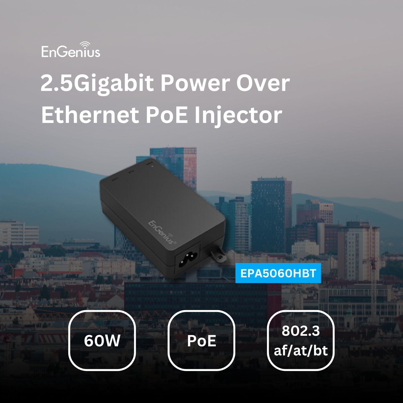 EnGenius EnGenius 2.5Gbps Power Over Ethernet PoE++ Injector | 60W | 802.3af/at/bt | Plug & Play | Up to 100 Meters (328ft) | Single Port [EPA5060HBT]