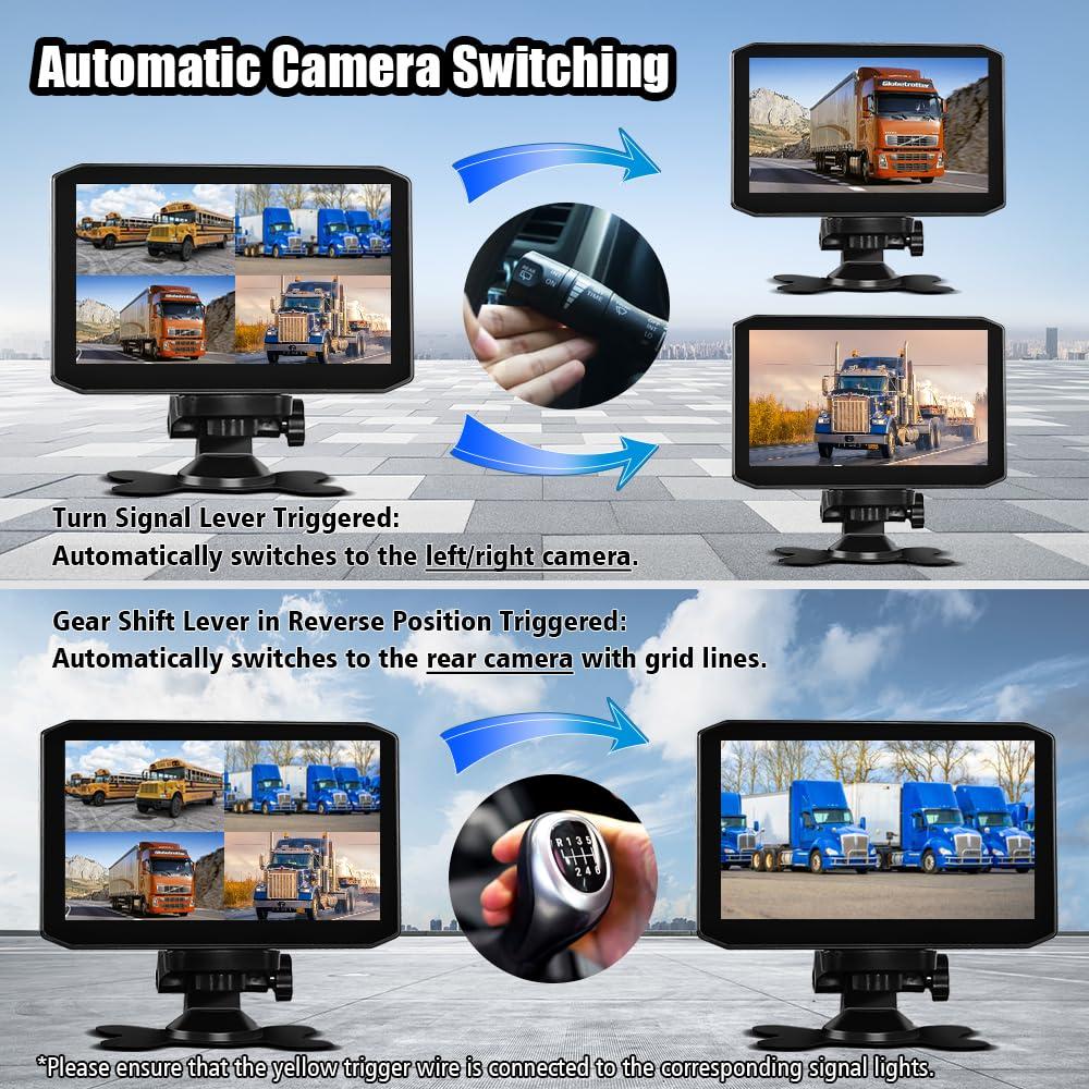 VSYSTO VSYSTO 4CH Truck Dash Camera System DVR Recorder Waterproof Backup Camera Front&Sides&Rear VGA for Truck Tractor Semi Trailer Van 7.0\" Monitor Infrared Night Vision