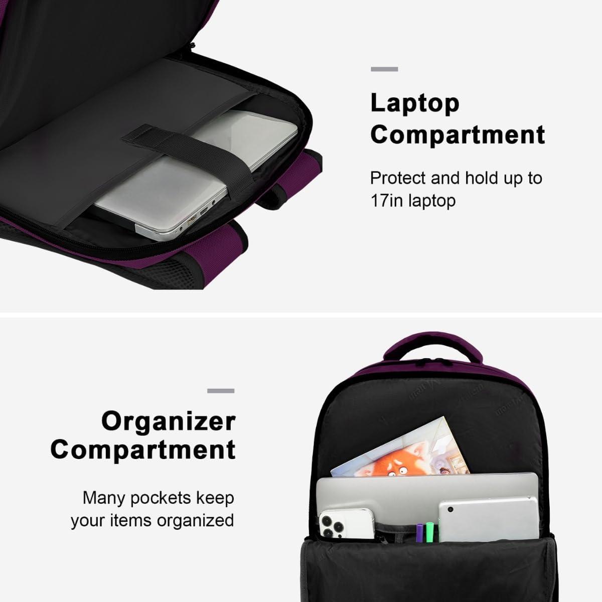 MATEIN MATEIN Travel Backpack for Women, Extra Large 40L Carry on Backpack with USB Charge Port, Water Resistant College Bag Computer Bag Gifts for Women & Men Fits 17.3 Inch Laptop, Purple