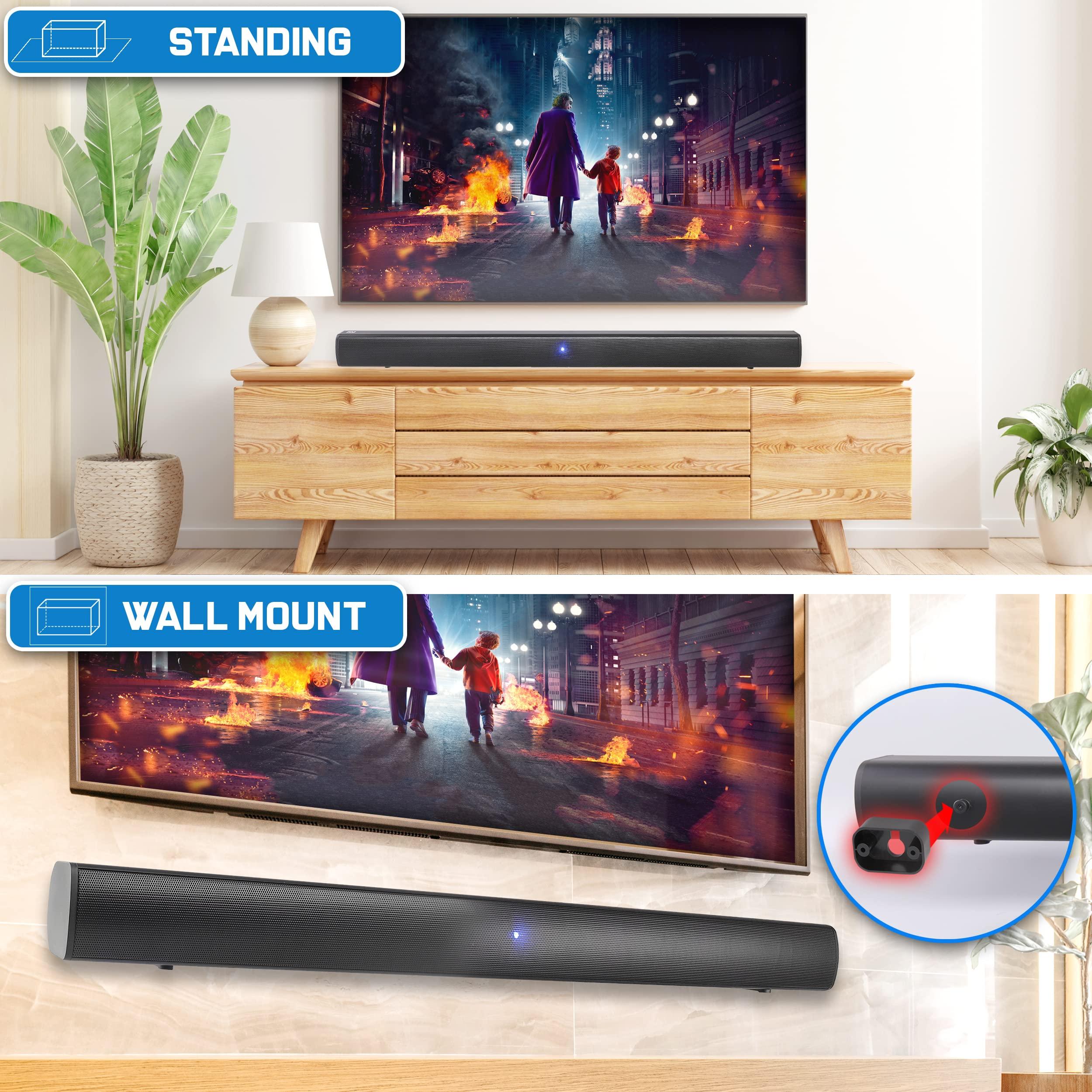 Pyle Pyle Wave Base Sound bar with Bluetooth for TV Tabletop Digital Audio Speaker System/Home Theater, Gaming, Projectors, with Remote Control, Inputs AUX, Optical in, USB - PSBV110B