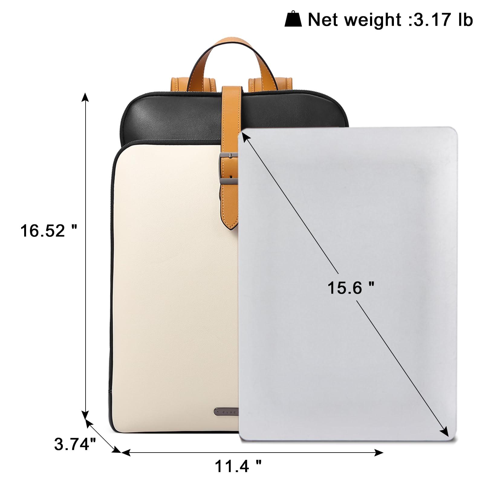 CLUCI CLUCI Leather Backpack for Women, 15.6 inch Laptop Bag, Large Genuine Work Backpack Travel Back