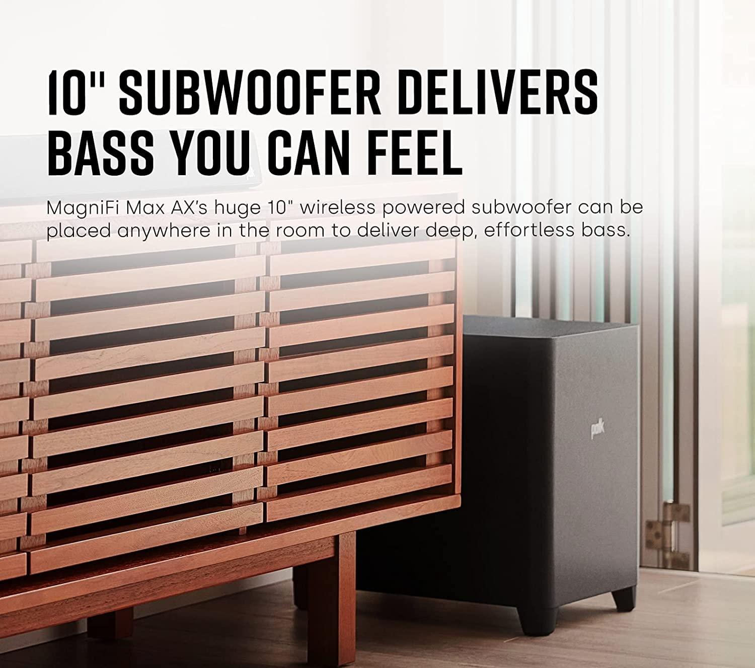 Polk Audio Polk MagniFi Max AX 5.1.2 Channel Sound Bar with 10\" Wireless Subwoofer (2022 Model) + Polk SR2 Wireless Surround Sound Speakers for Select Polk React and Polk Magnifi Sound Bars