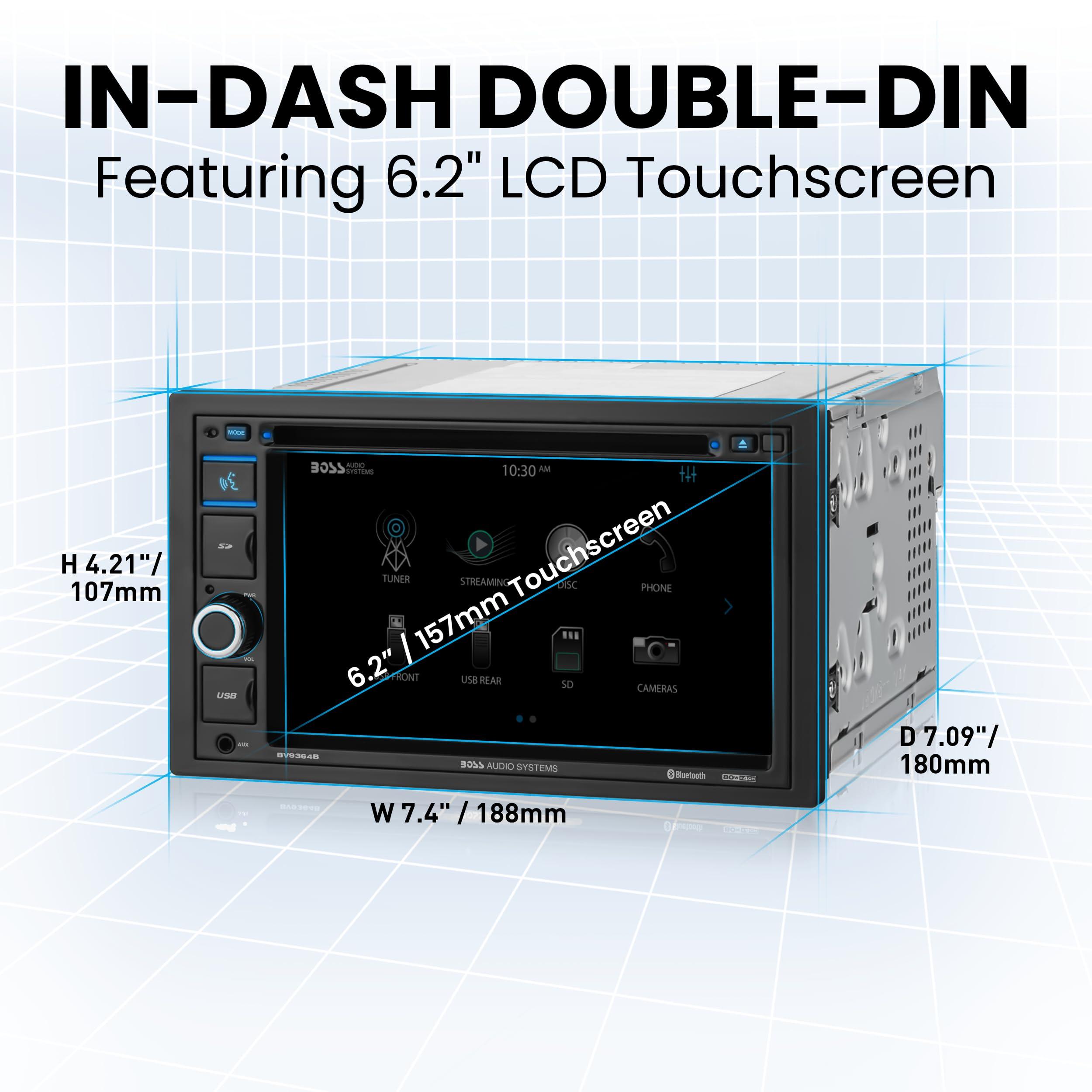 BOSS Audio Systems BOSS Audio Systems BVB9364RC Car Stereo - Double Din, 6.2 Inch Touchscreen, Bluetooth, CD DVD Player, AM/FM Radio Receiver, Backup Camera, USB, SD, Wireless Remote Control