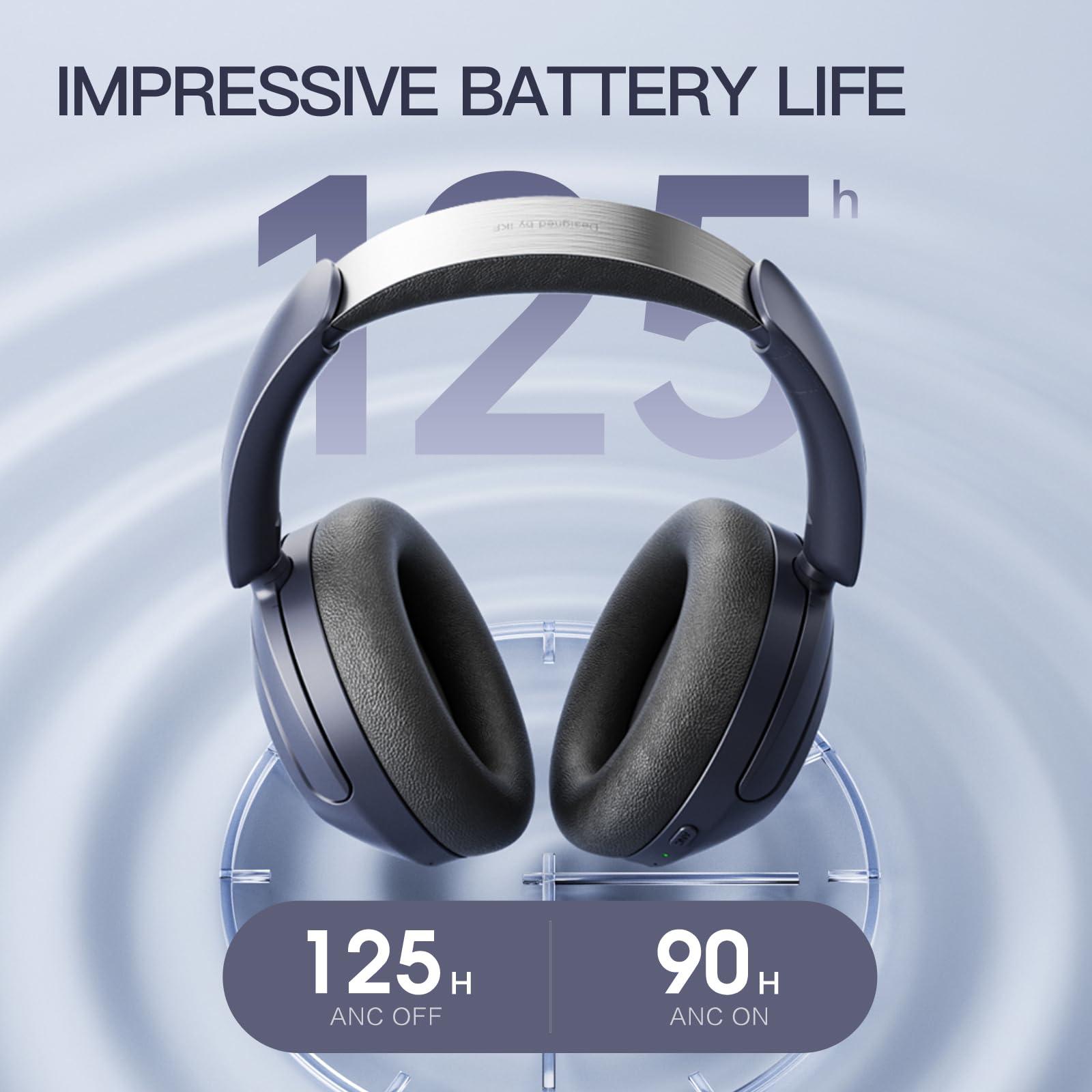 iKF iKF T3 Active Noise Cancelling HiFi Headphones with Hires, 125H Playtime, Bluetooth, Over-Ear, APP EQ Settings,Comfortable Ear Pads, and Multi-Device Connection Wired Headset for Work/Play