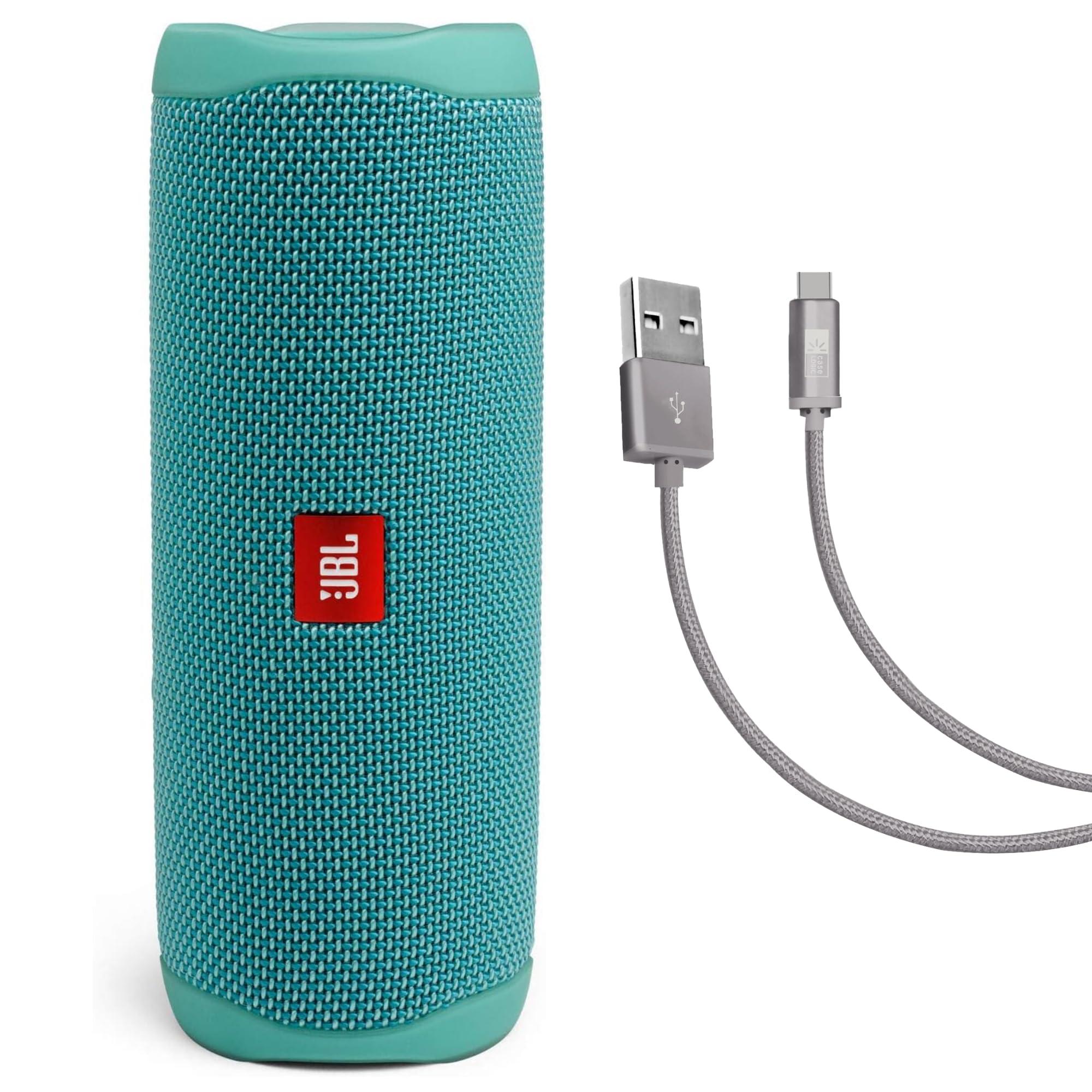 JBL JBL Flip 5 (Teal) + Bundle with Case Logic Braided USB Type-C Charge & Sync (6 ft, Gray)