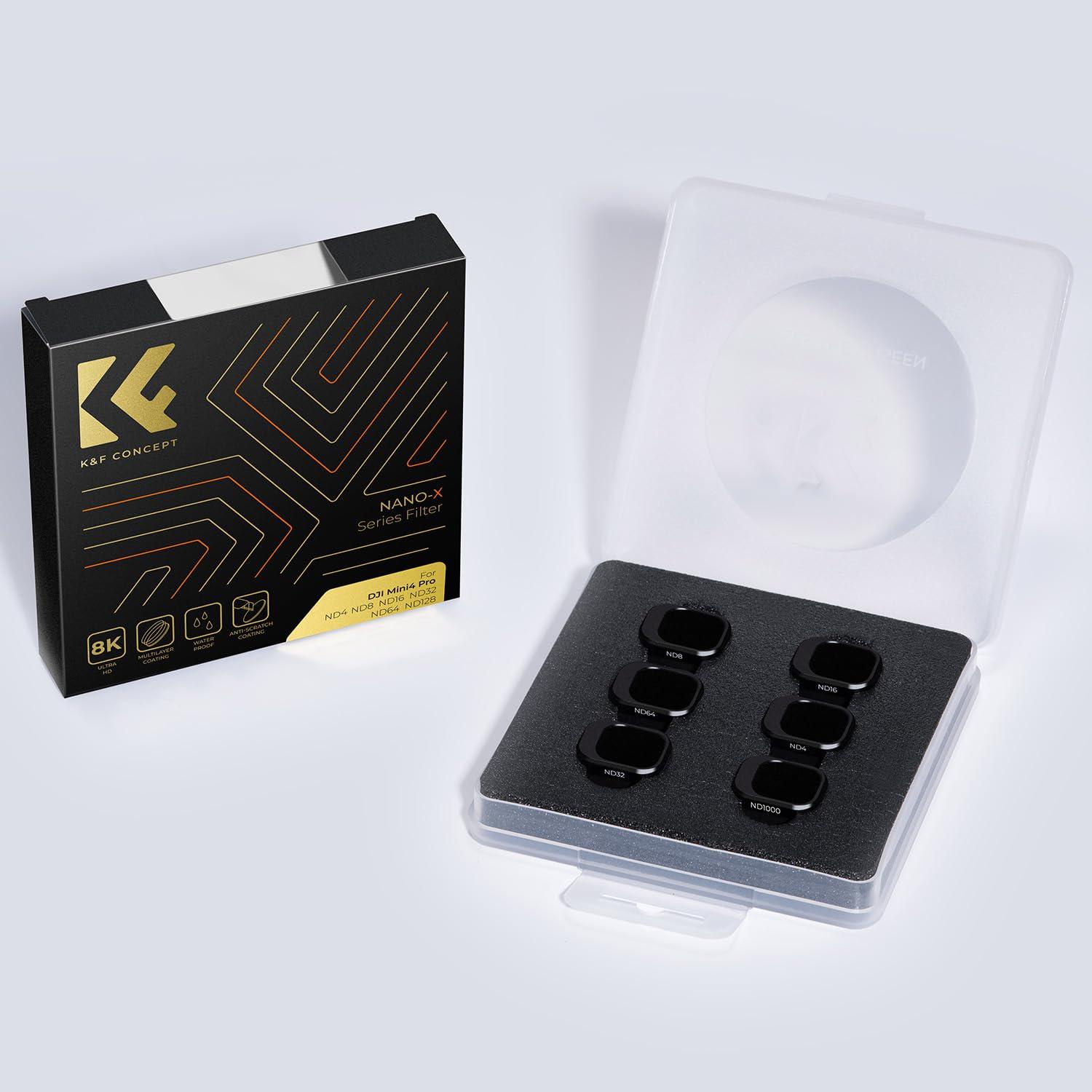 K&F Concept K&F Concept 6 Pack ND Filter Kit Compatible with DJI Mini 4 Pro, (ND4 ND8 ND16 ND32 ND64 ND1000) Multi-Coated Neutral Density Optical Glass Filters