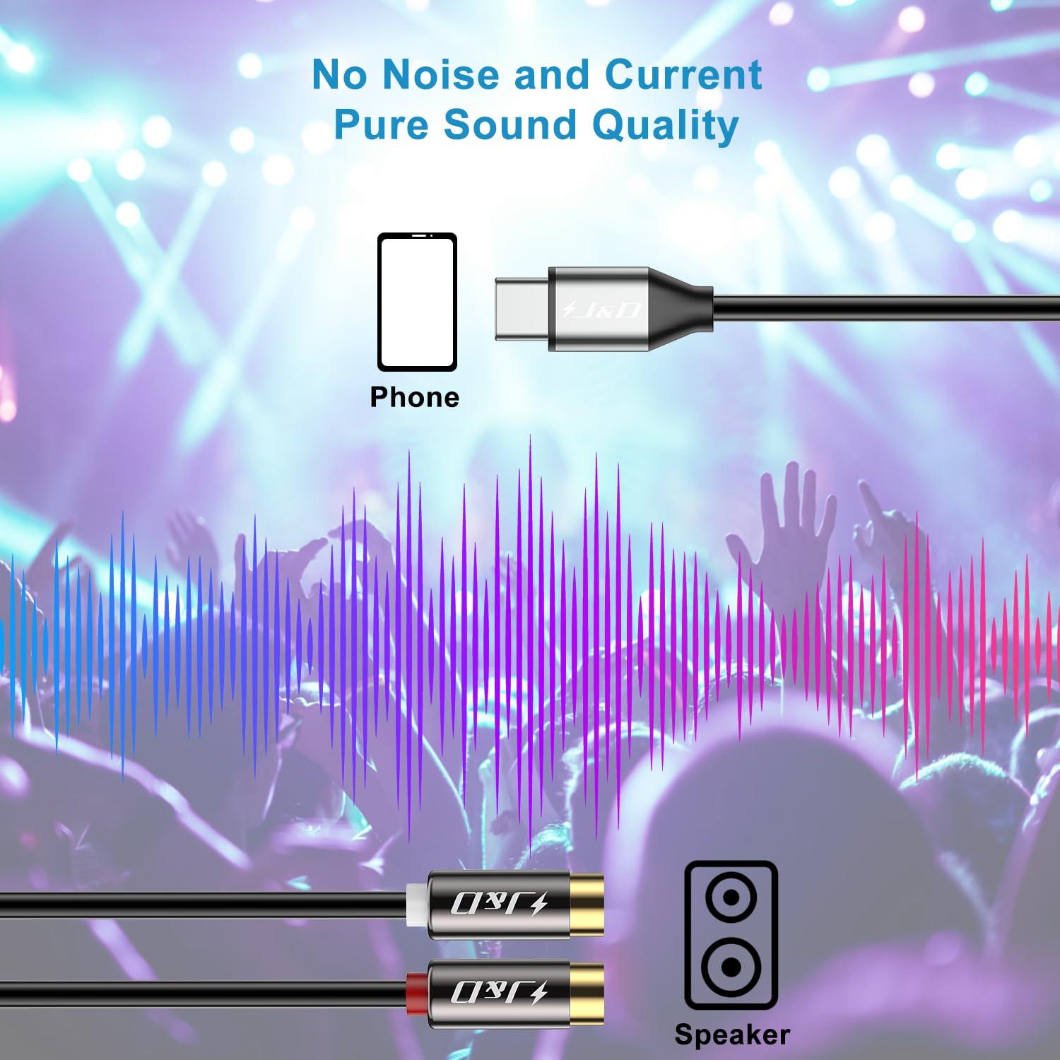 J&D J&D USB C to RCA Stereo Cable, Type C to 2 RCA Female Y Splitter RCA Extension Cord Compatible for iPhone 16 Pro Max/16 Pro/16 Plus/16/15/15 Pro Max/15 Pro/15 Plus, Galaxy S24/S23/S22, 0.6 Feet