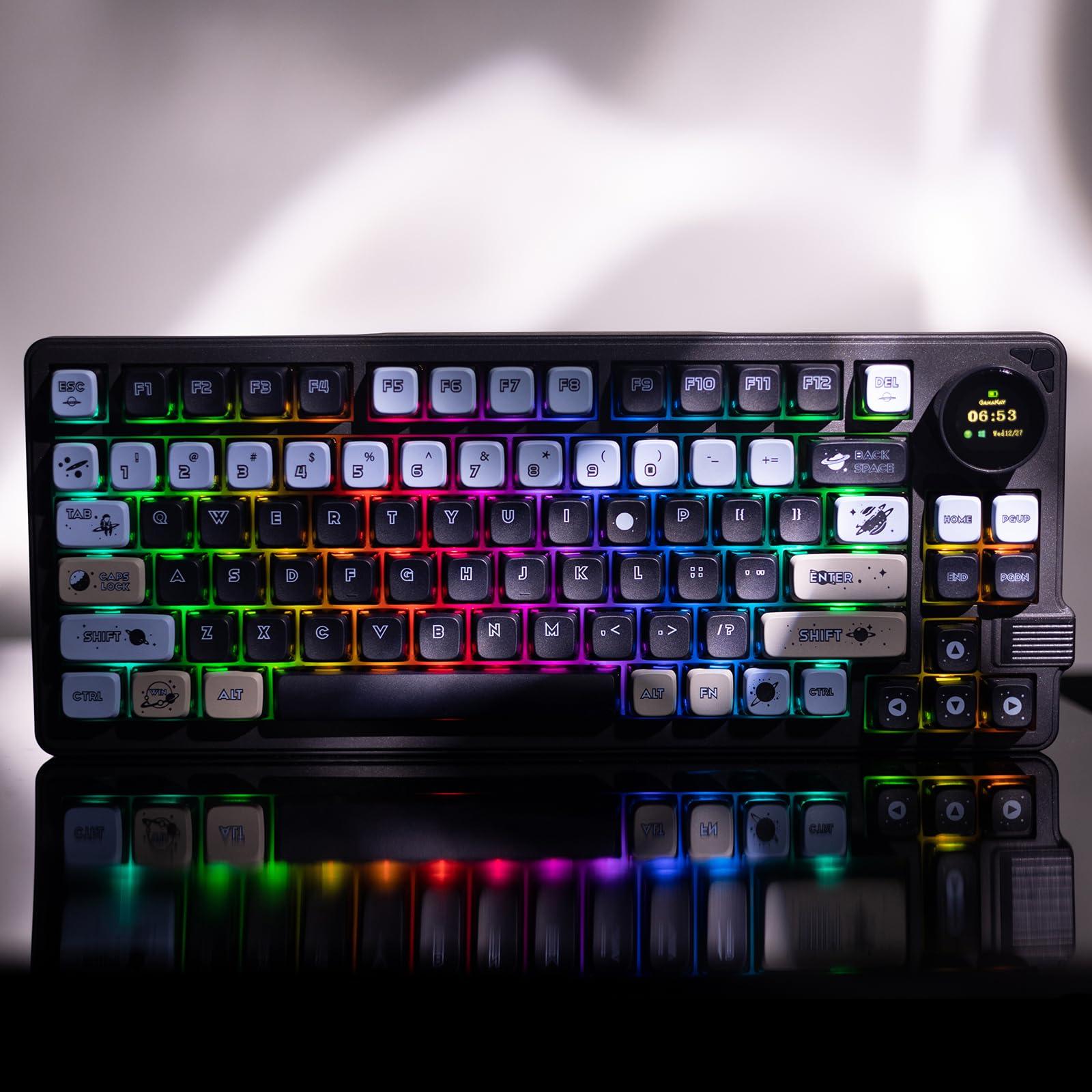 GK GAMAKAY GK GAMAKAY LK75 75% Gasket Mechanical Keyboard with 2 in 1 TFT Smart Display&Knob, Bluetooth 5.0/2.4GHz/USB-C MDA Profile Keycaps 83 Keys RGB Hot Swap Gaming Keyboard (Grayish Black-Jupiter Switch)