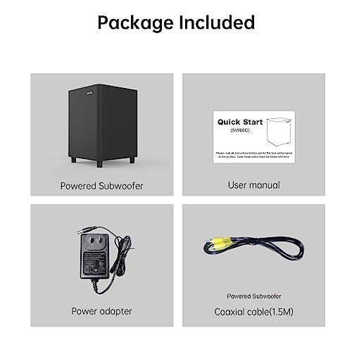 BESTISAN BESTISAN 6.5’’ Subwoofer, Powered Home Audio Sub woofer with Deep Bass in Compact Design, for Studio and Home Theater, Black,SW65C