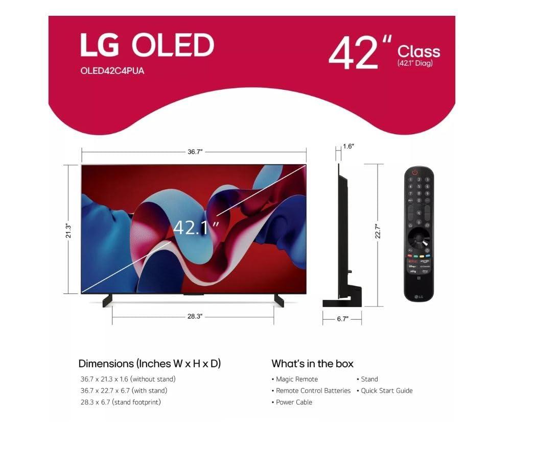 LG LG 42-Inch Class OLED evo C4 Series Smart TV 4K Processor Flat Screen with Magic Remote AI-Powered with Alexa Built-in (OLED42C4PUA, 2024)