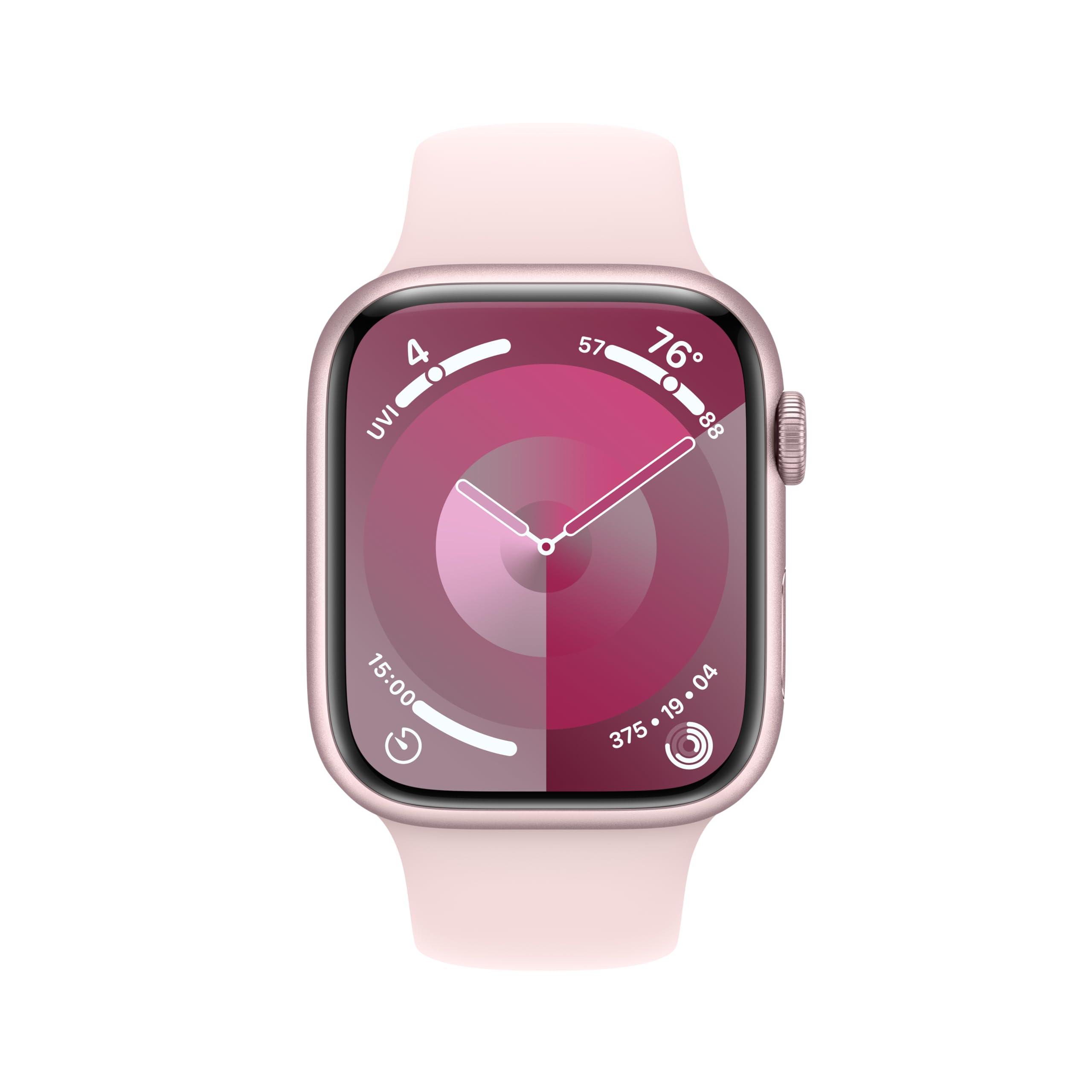 Apple Apple Watch Series 9 [GPS + Cellular 45mm] Smartwatch with Pink Aluminum Case with Pink Sport Band S/M. Fitness Tracker, Blood Oxygen & ECG Apps, Always-On Retina Display