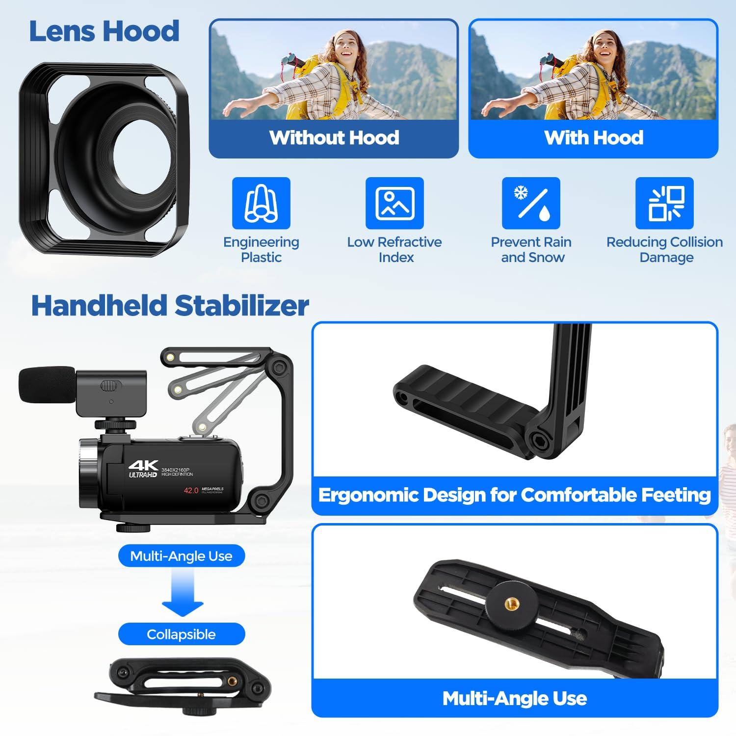 CAMWORLD 4K Video Camera Camcorder Digital Camera Recorder 42MP YouTube Vlogging Camera 18X Digital Zoom 3 270 Rotation Screen Camcorders camera with Microphone, Remote Control, 2 Batteries, 32G SD Card