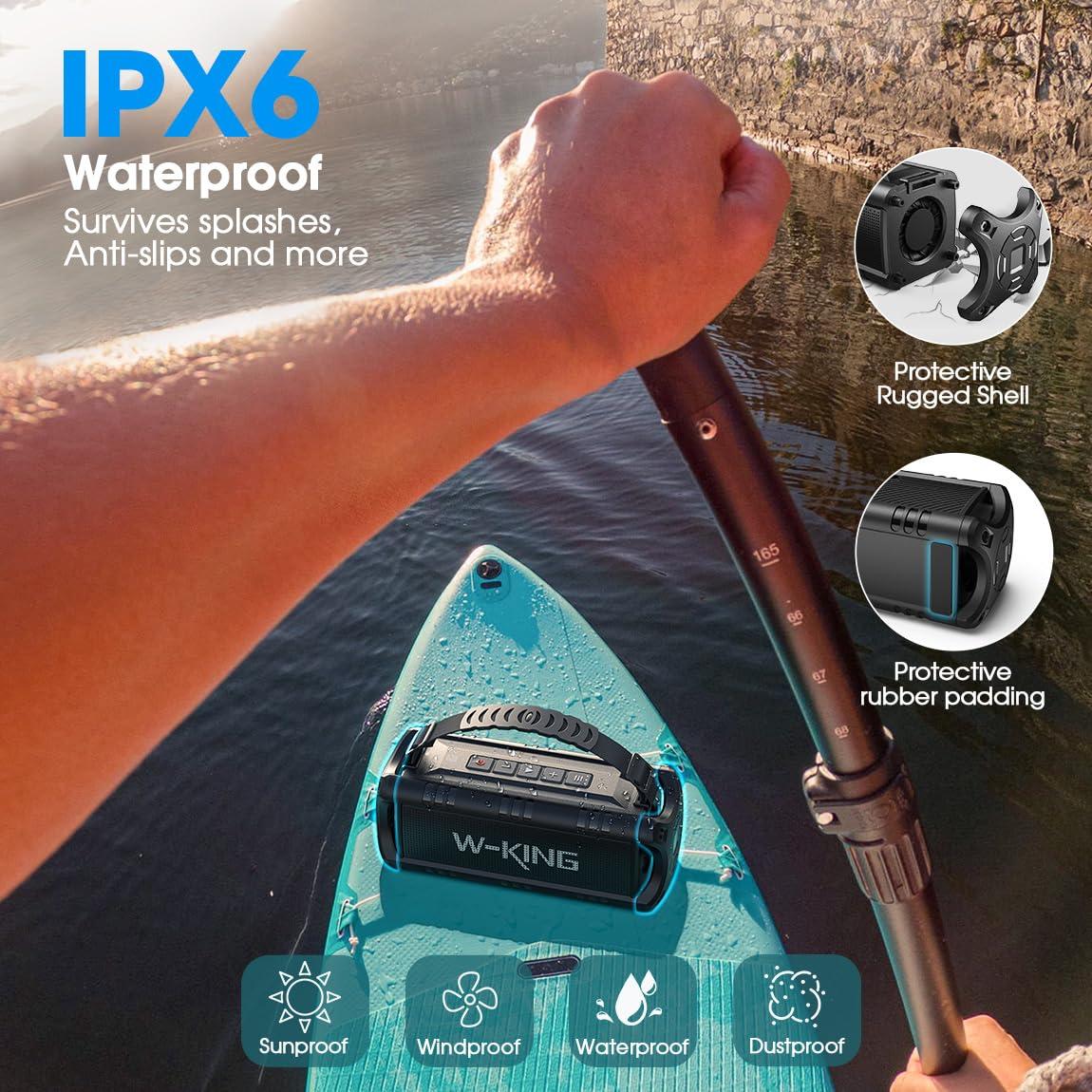 W-KING W-KING Bluetooth Speaker, 30W RMS(60W Peak) Portable Wireless Loud Speakers, IPX6 Waterproof Outdoor Speaker Boombox, 24H, EQ, AUX, TF Card, USB Playback, Powerful Speaker for Home, Party, Camping