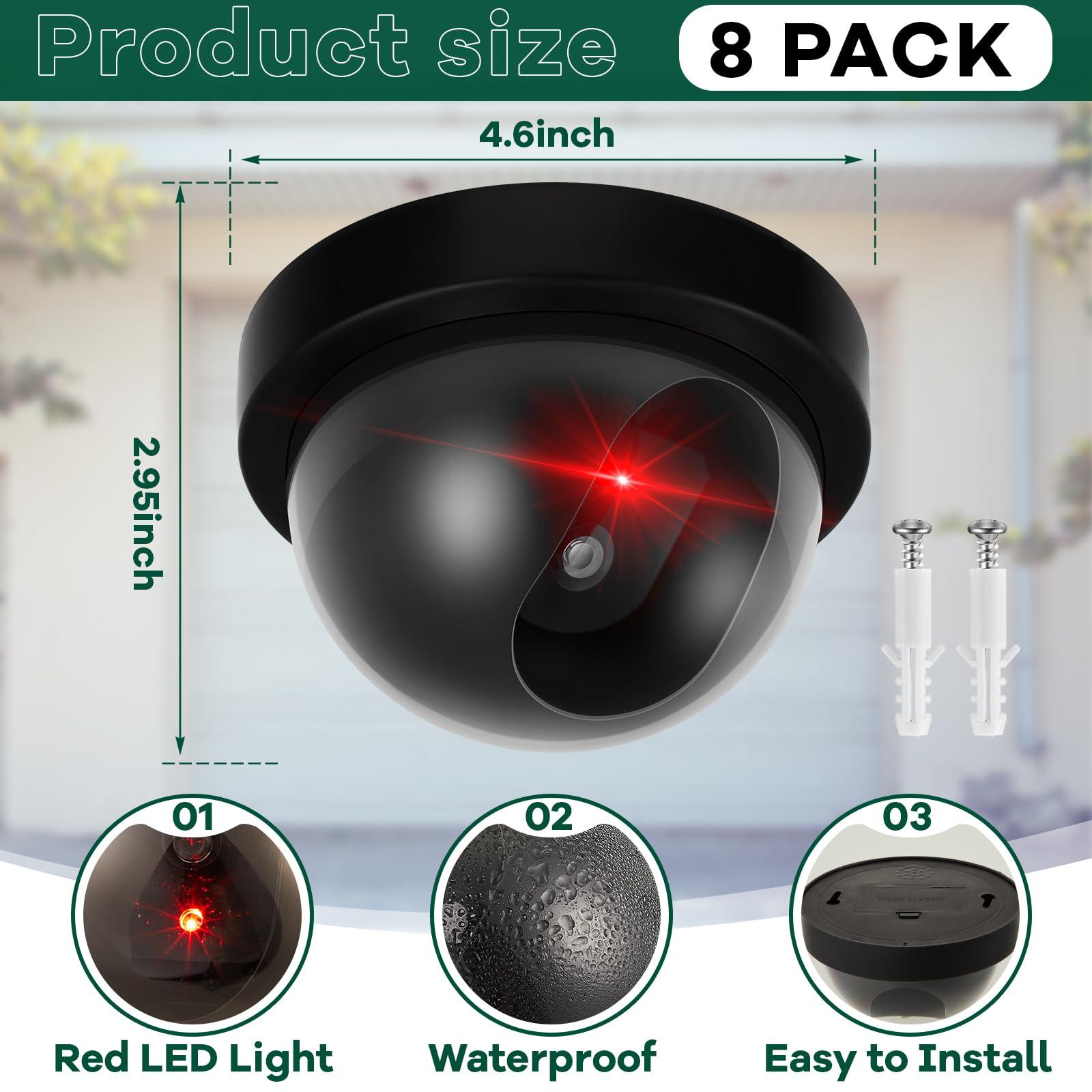 Kanayu Kanayu 8 Pack Dummy Fake Camera CCTV Dome Fake Security Camera with Flashing Red LED Light Wireless Surveillance Dummy Cameras for Outside Decoy Camera with Screws Tape for Indoor Outdoor Home (Black)
