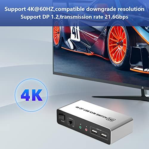 Arkidyn Plus DisplayPort KVM Switch Dual Monitors for 2 Computers 4K@60Hz 2 in 2 Out Displayport KVM Switch with Audio Microphone Output and 3 USB Ports, Keyboard Mouse Displayport Dual Monitor KVM