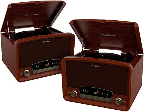 Electrohome Electrohome Kingston 7-in-1 Vintage Vinyl Record Player Stereo System with 3-Speed Turntable, Bluetooth, AM/FM Radio, CD, Aux in, RCA/Headphone Out, Vinyl/CD to MP3 Recording & USB Playback - 2 Pack