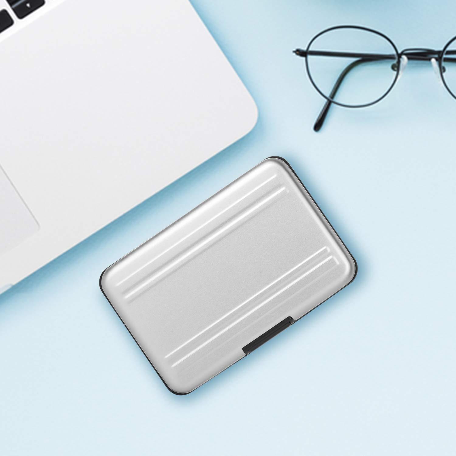 Qkenvo Qkenvo Aluminum Shock Resistant Carrying Box Memory Card Storage Case Holder 8 Slots for SD SDHC MMC Micro SD TF Cards Silver